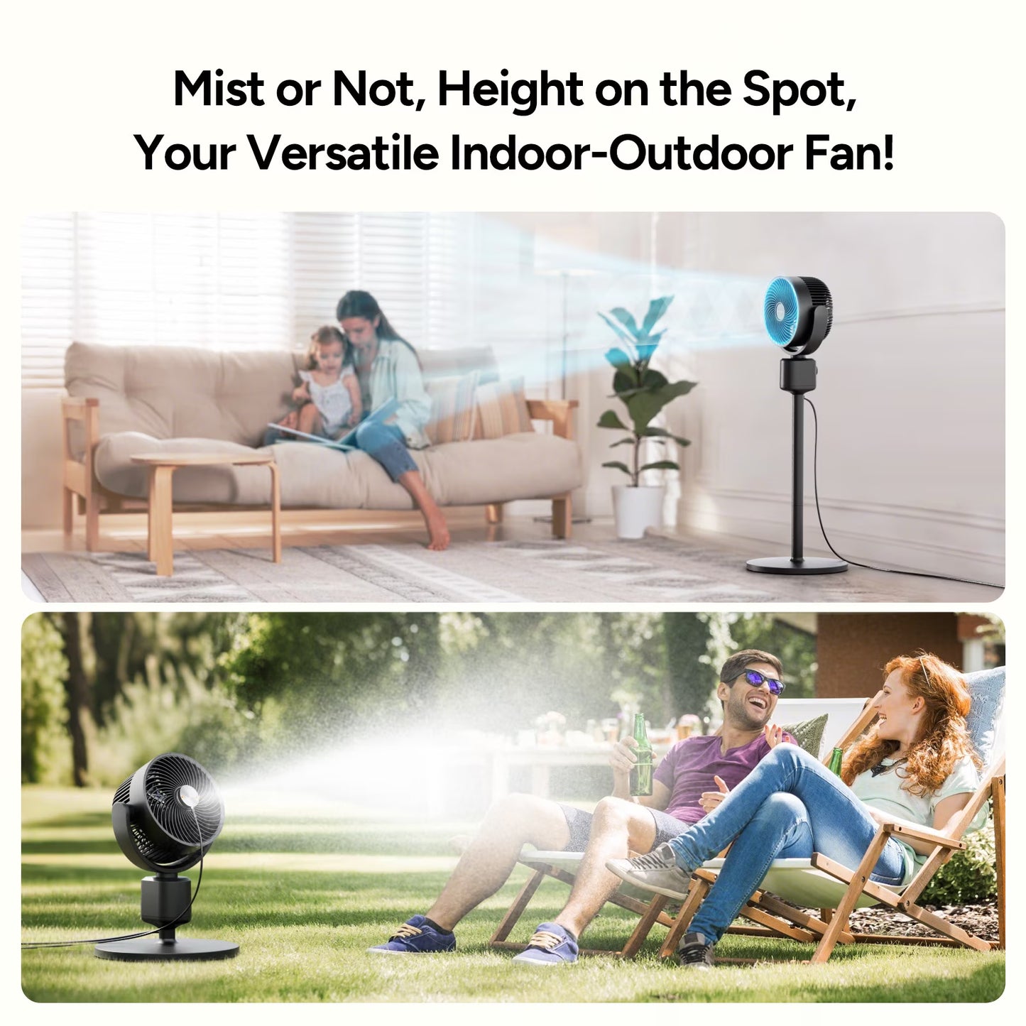 Dr. Prepare Standing Fan for Home, 16-34" Adjustable Height Oscillating Fan with Misting system