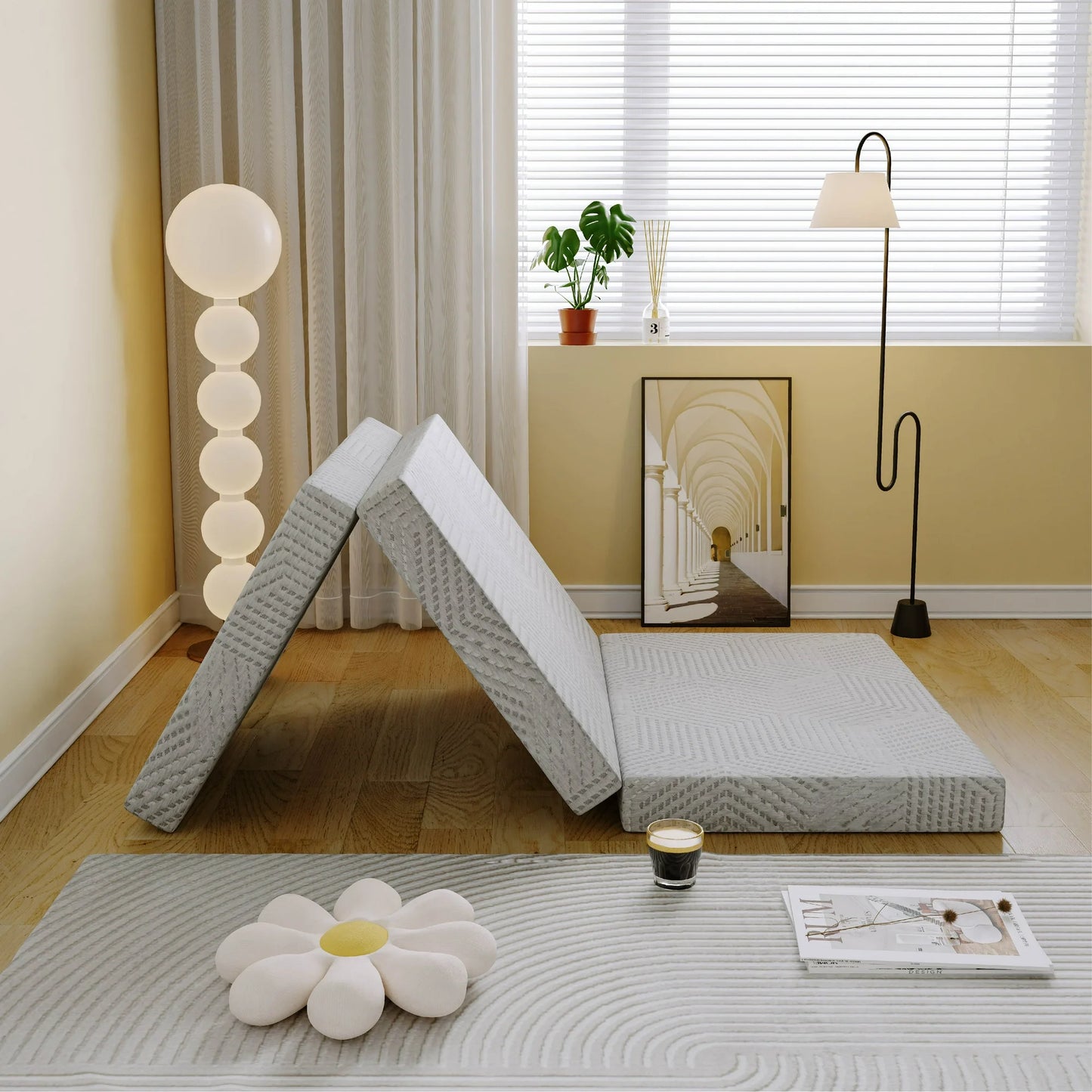 EGOHOME 4 inch Tri Folding Memory Foam Mattress, Portable Guest Bed, Twin XL Size