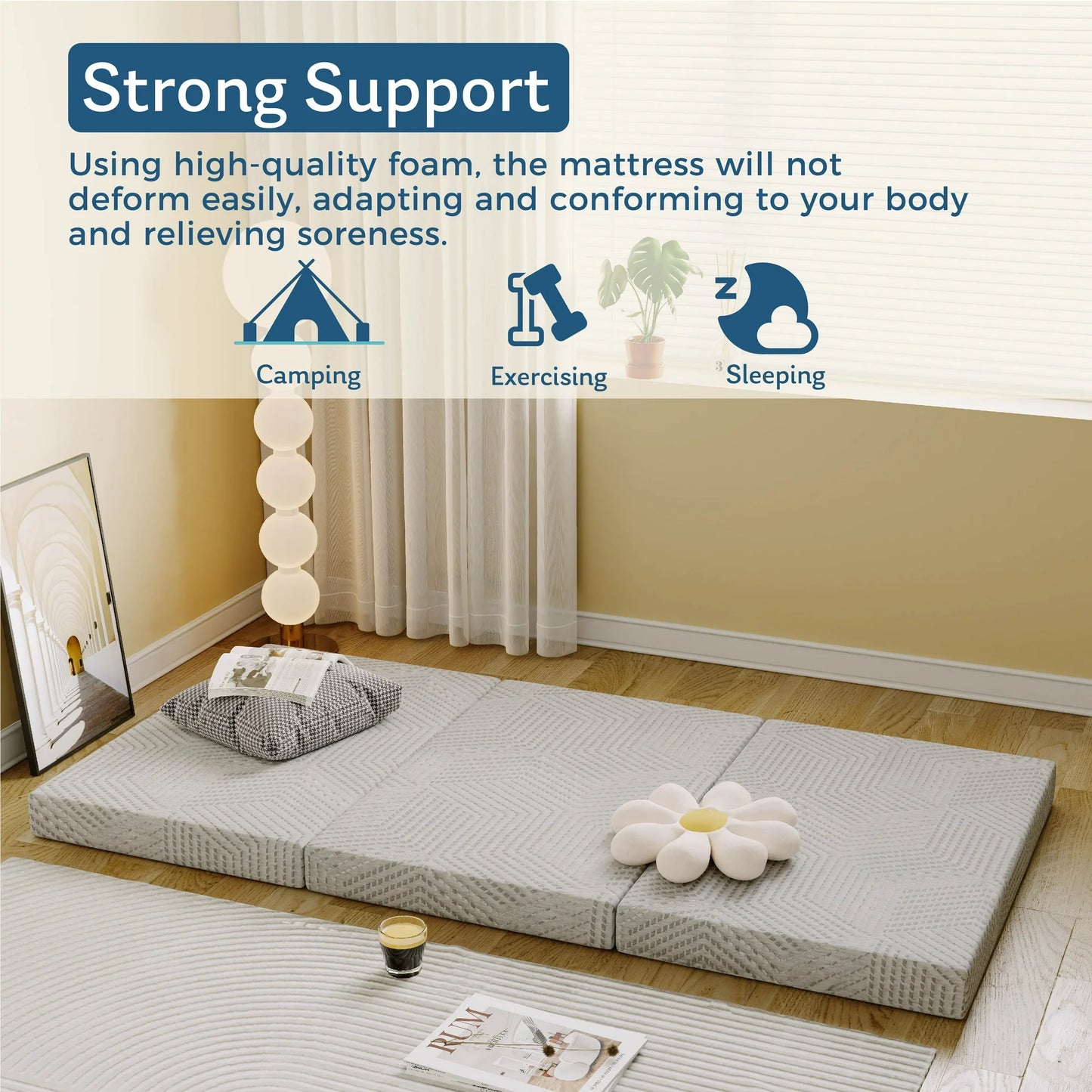 EGOHOME 4 inch Tri Folding Memory Foam Mattress, Portable Guest Bed, Twin XL Size