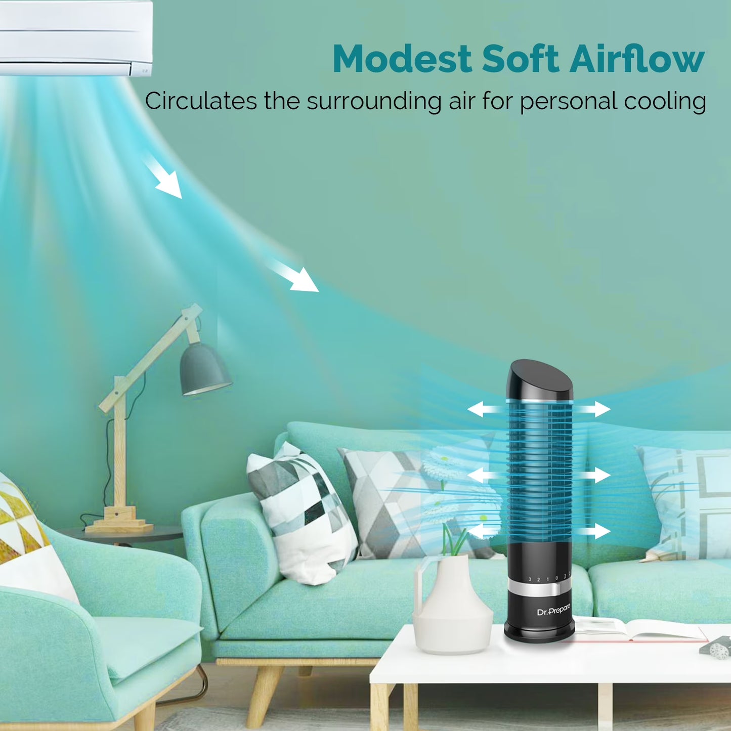DR.PREPARE Oscillating Tower Fan, 16 Inch Desk Bedroom Table Fan with 3 Speeds