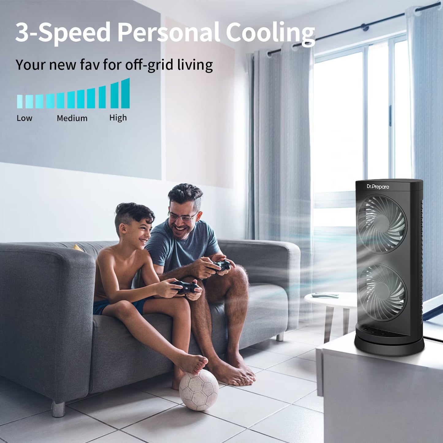 Dr. Prepare Tower Fan Oscillating Fan, 12'' Portable Standing Desk Fan