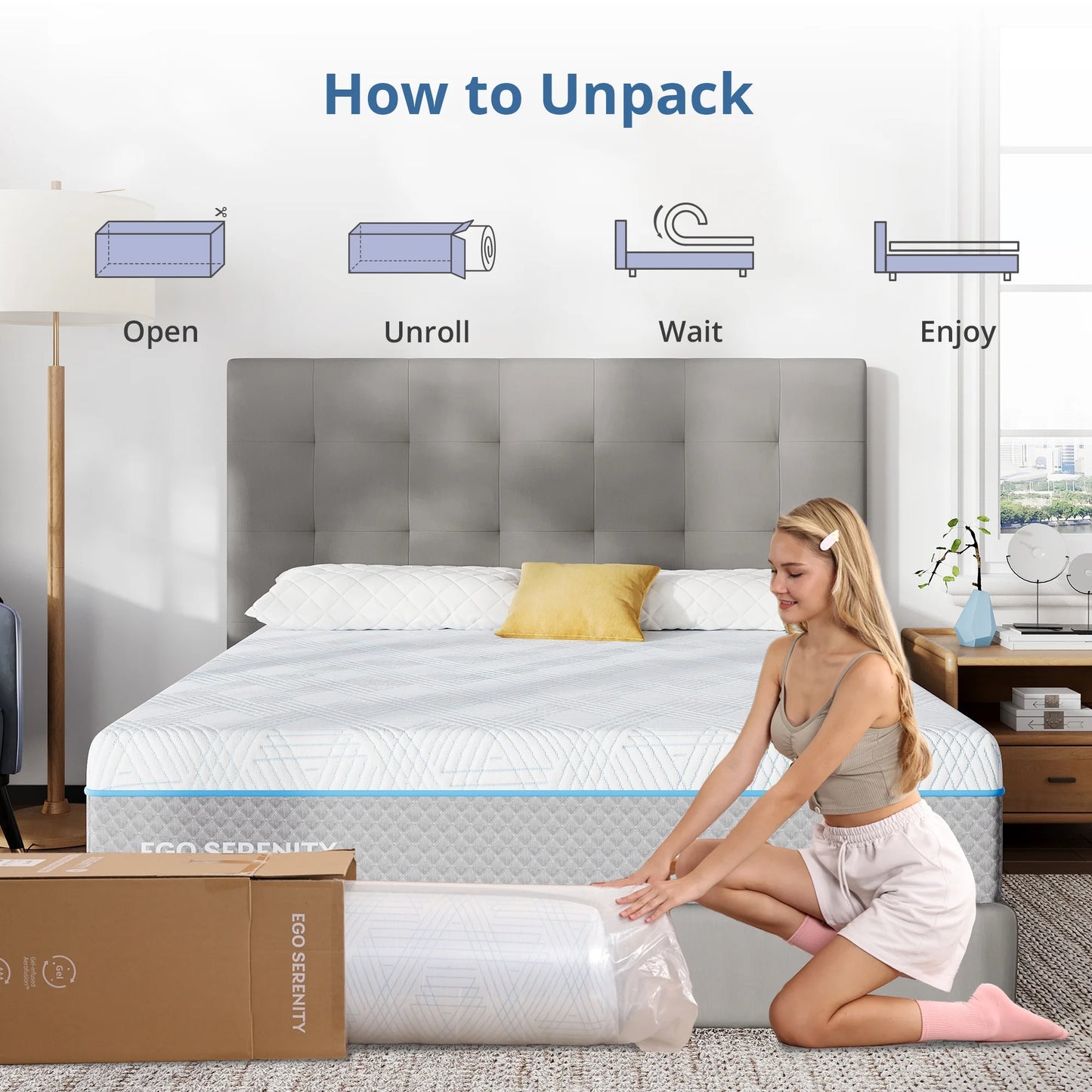 MLILY Ego Serenity King Mattress, 12" Gel Memory Foam Mattress in a Box, Medium
