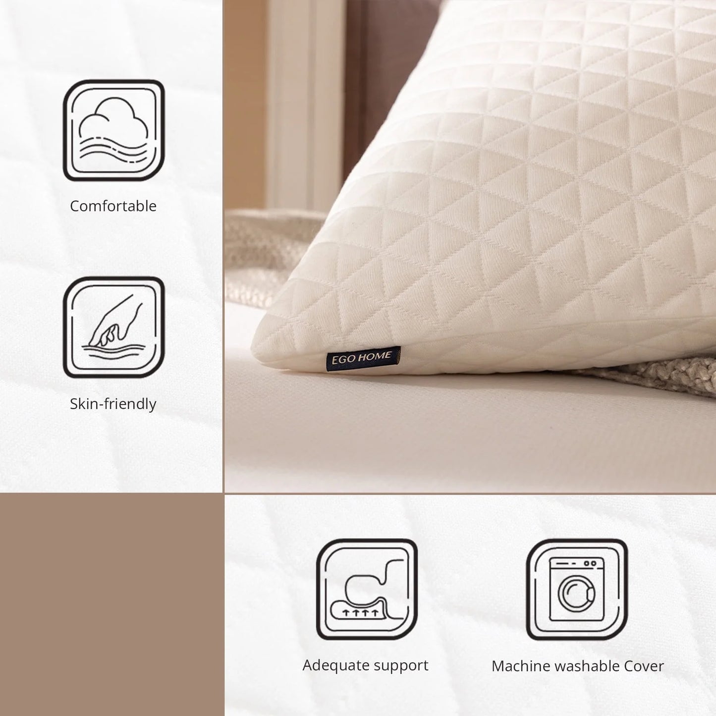 EGO HOME 2-Pack Bed Pillows, Shredded Memory Foam Pillows Set of 2, Standard Queen