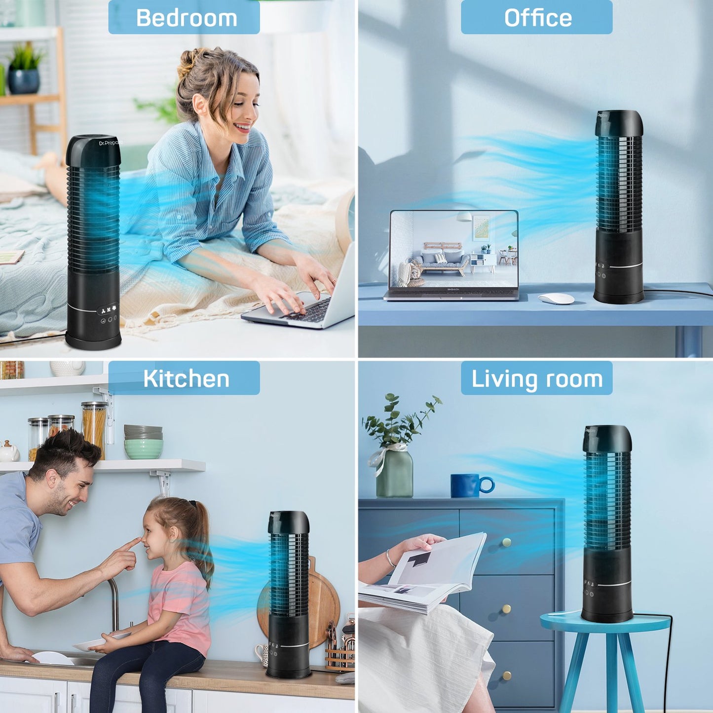 Dr. Prepare 16" Oscillating Tower Fan, Portable Desk Fan with Touch Buttons LED Screen