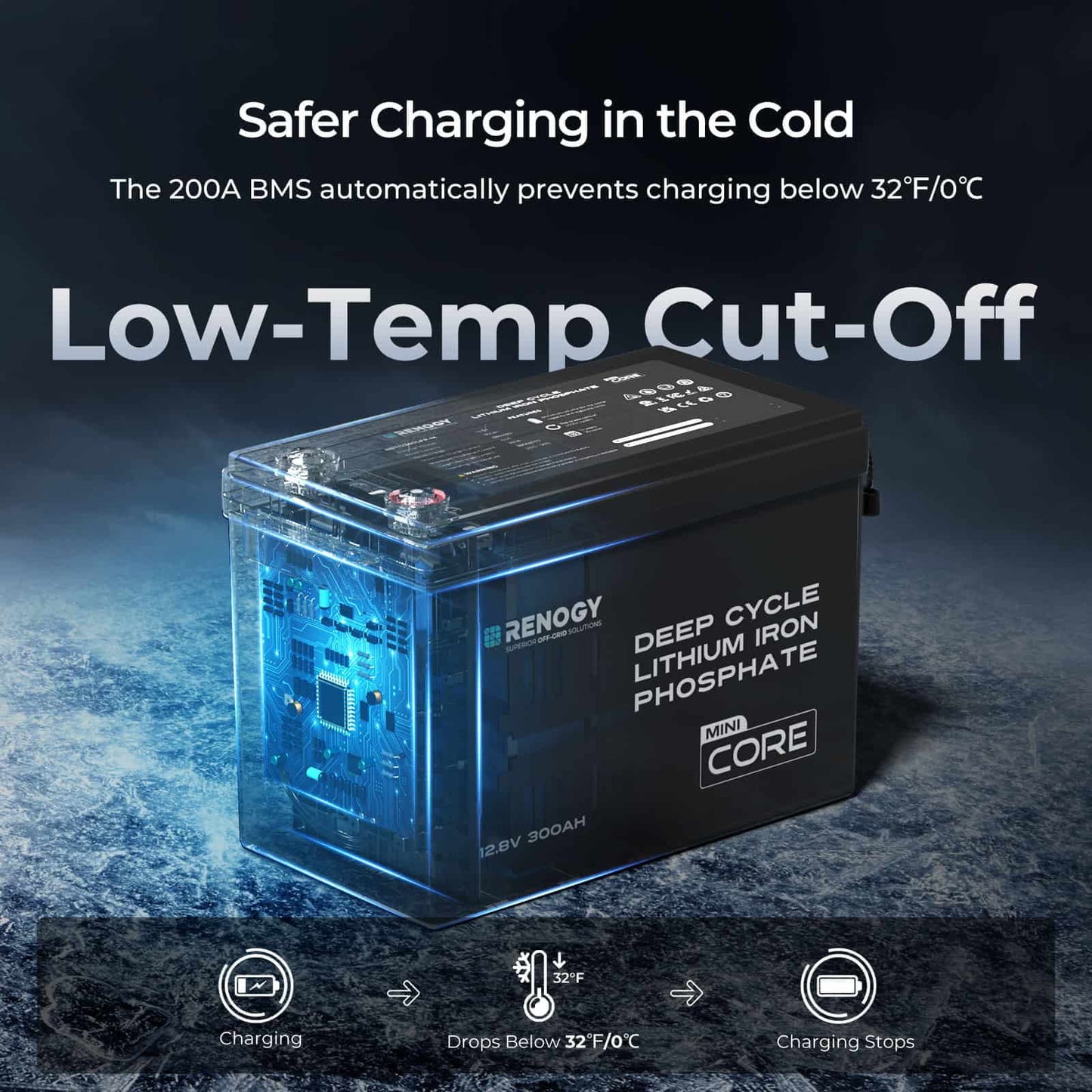Renogy Core Mini 12V 300Ah LiFePO4 Lithium Battery 2Pack, 5000+ Deep Cycle 200A BMS, Ultra-Compact Size Low-Temperature Protection for RV, Marine, Solar System