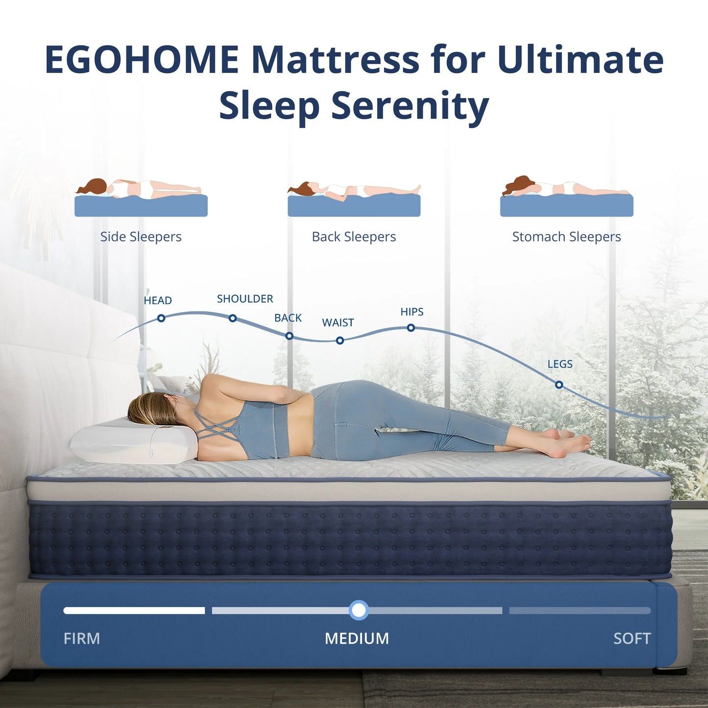 EGOHOME 10 inch Full Hybrid Mattress, Pocketed Springs, Medium, Pressure Relief, Reinforced Edge, Mattress in a Box