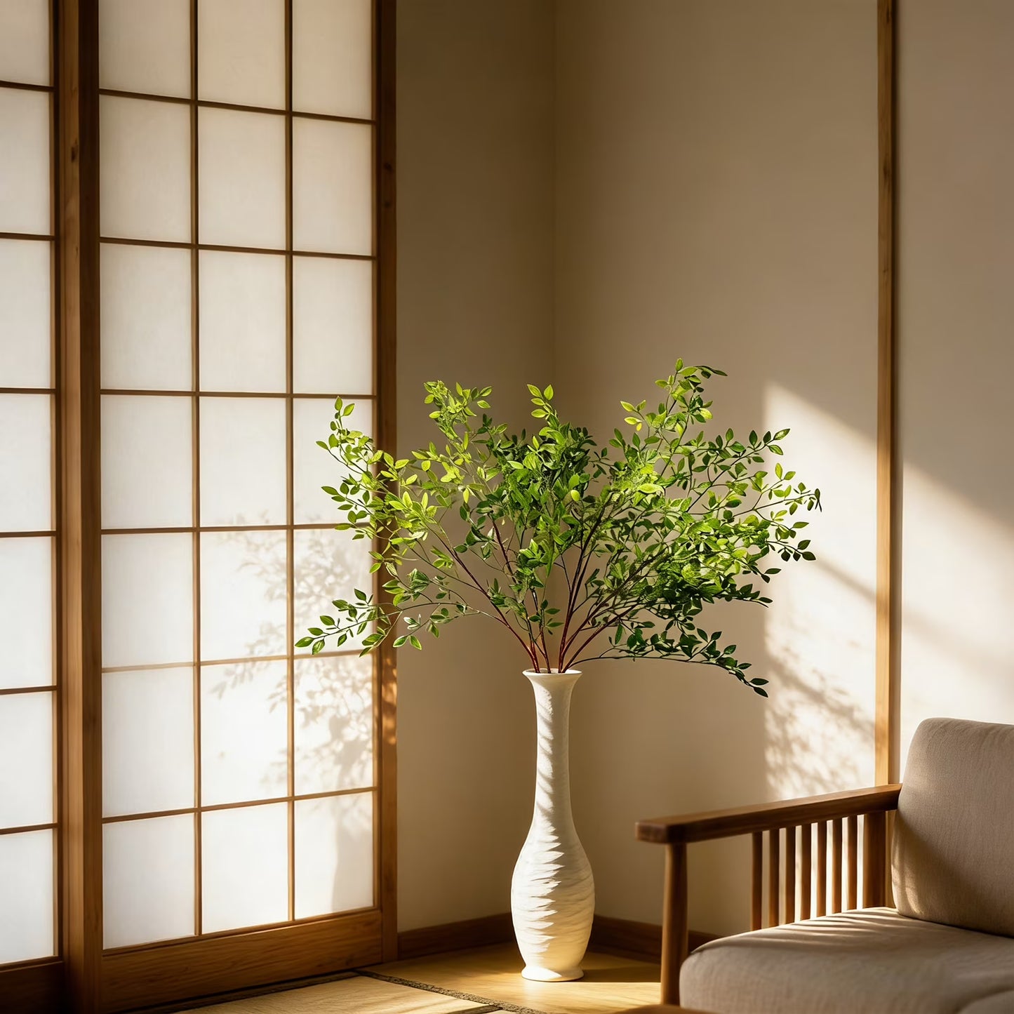 ‌simeccom 2Pcs 41.74" Artificial Nandina Tall Plants - Green Greenery Stems Fake Branches for Vase, Wedding Shop Garden Office Indoor Home Decor