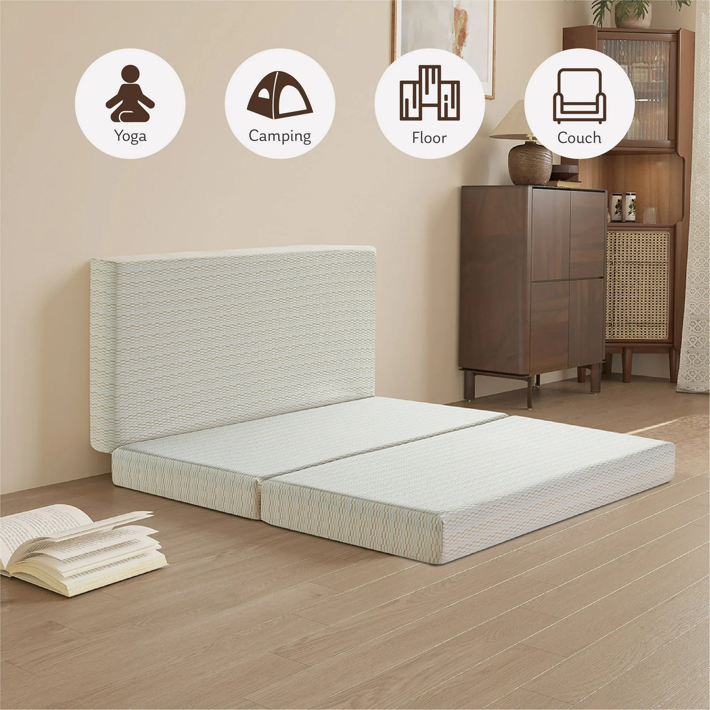EGOHOME 4 inch Queen Size Tri-Folding Memory Foam Mattress, Portable Guest Bed in a Box