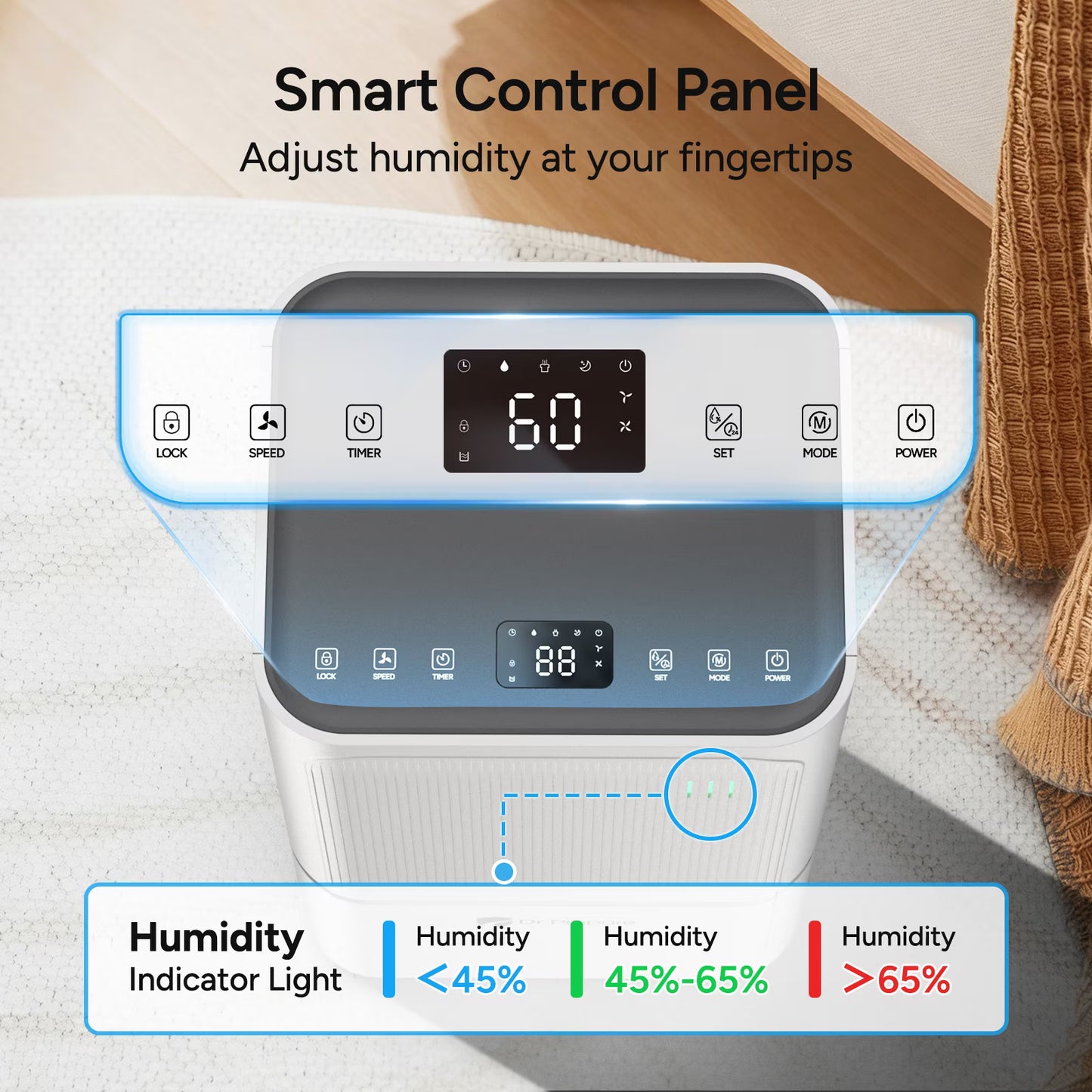 2600 Sq.Ft Dehumidifier for Home Max 38 Pints, Large Room with Drain Hose, Intelligent Humidity Control, Dry Clothes, 3 Modes, Sleep Mode, 24H Timer
