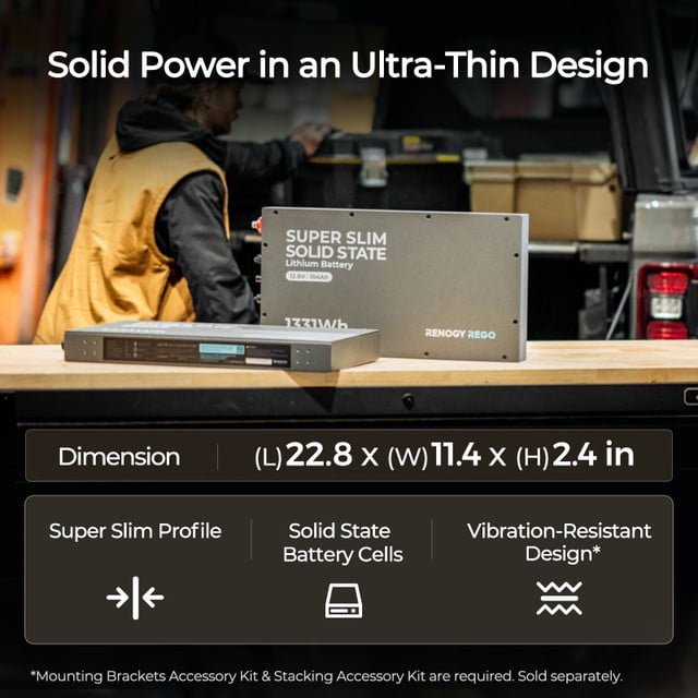 REGO 12.8V 104Ah Super Slim Solid State Lithium Iron Phosphate Battery, Enhanced Safety with Solid-State Technology, Reliable Freeze-Resistant Charging for Off-Grid Adventures