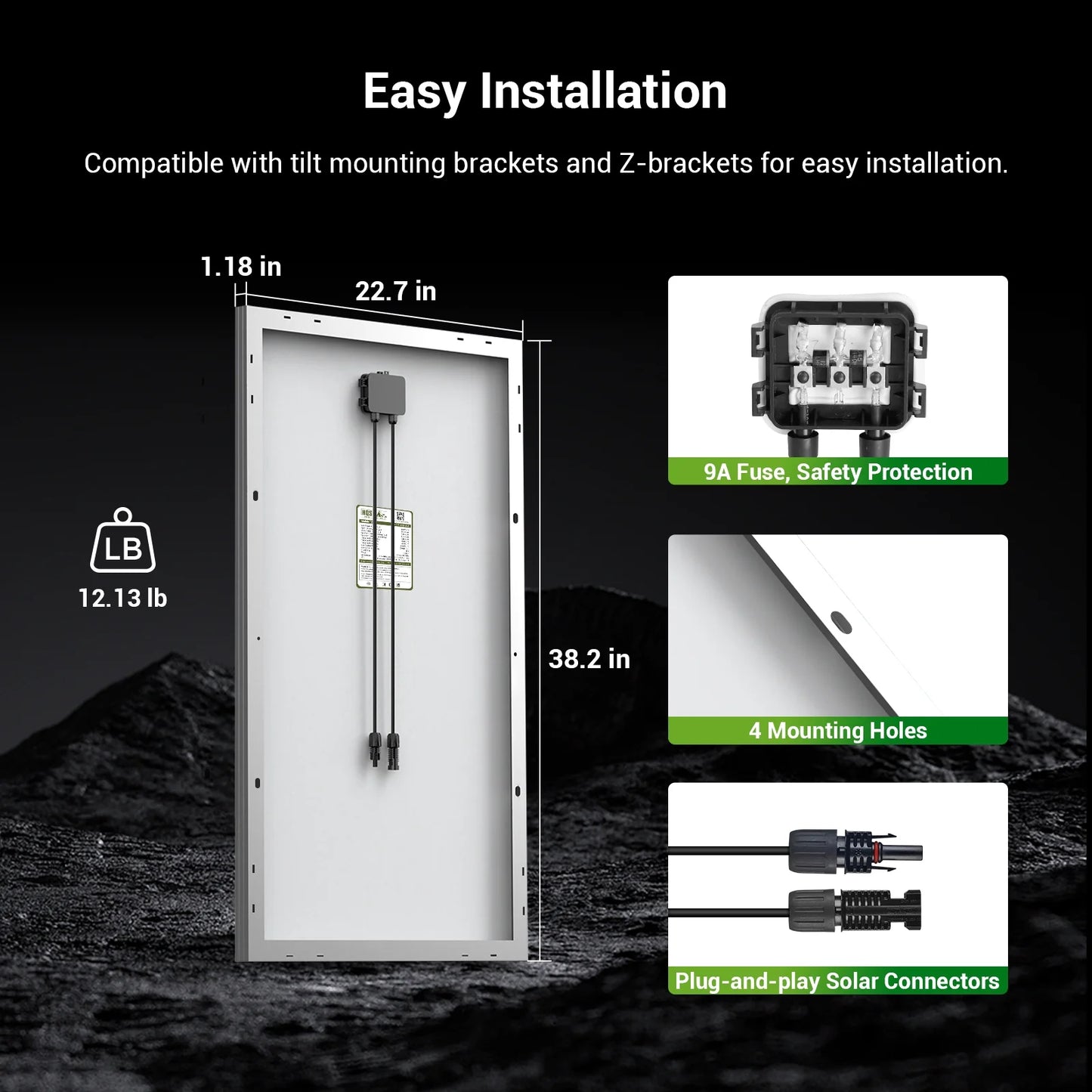HQST 100 Watt 12 Volt Solar Panel, 9BB Monocrystalline Solar Panels with 25% Efficiency, IP65 Rating for RV, Camper Van, Trailer, Marine, Cabin, Home Rooftop, Solar Farm