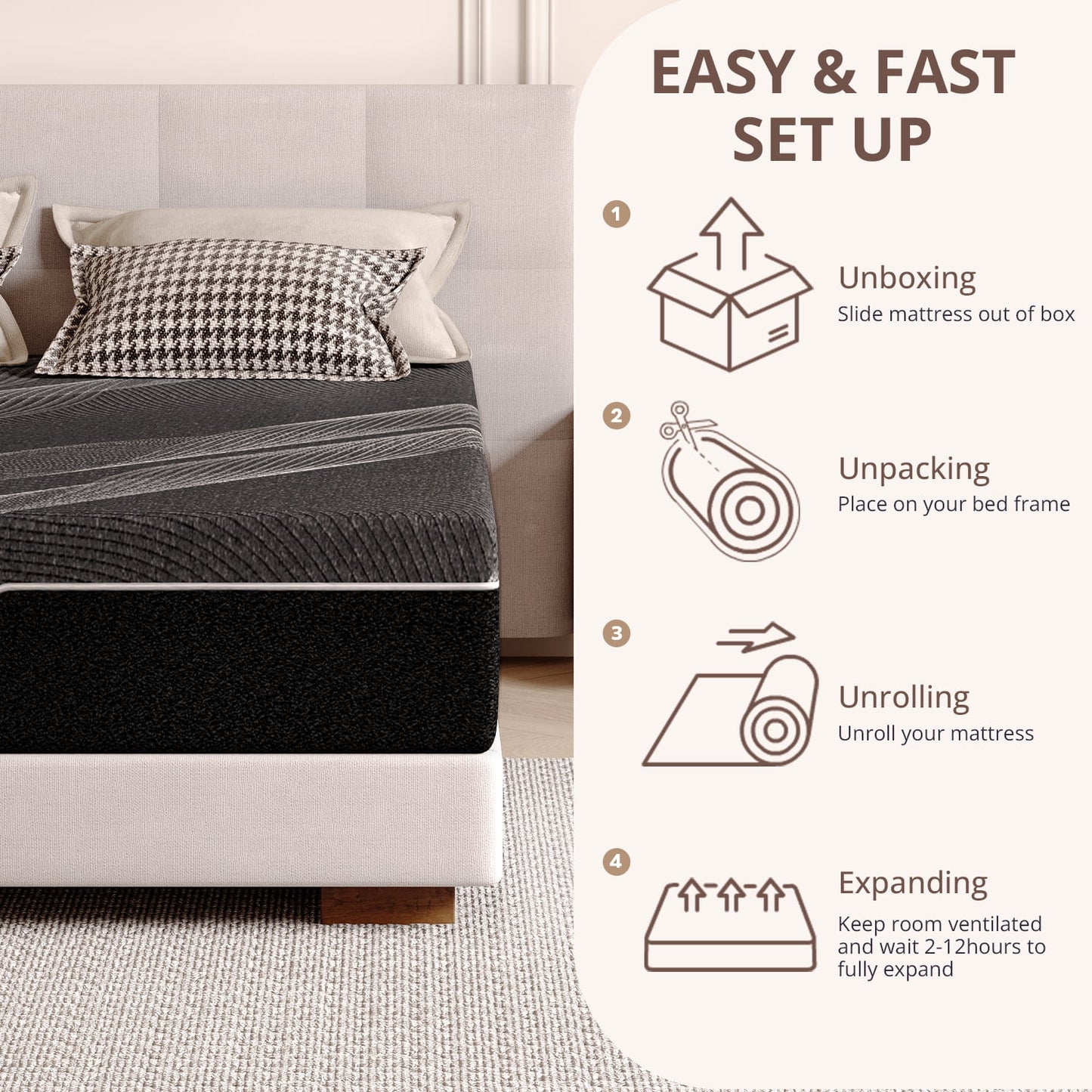 TechForma 14in Twin Gel Memory Foam Mattress in a box, Medium Firm, Black