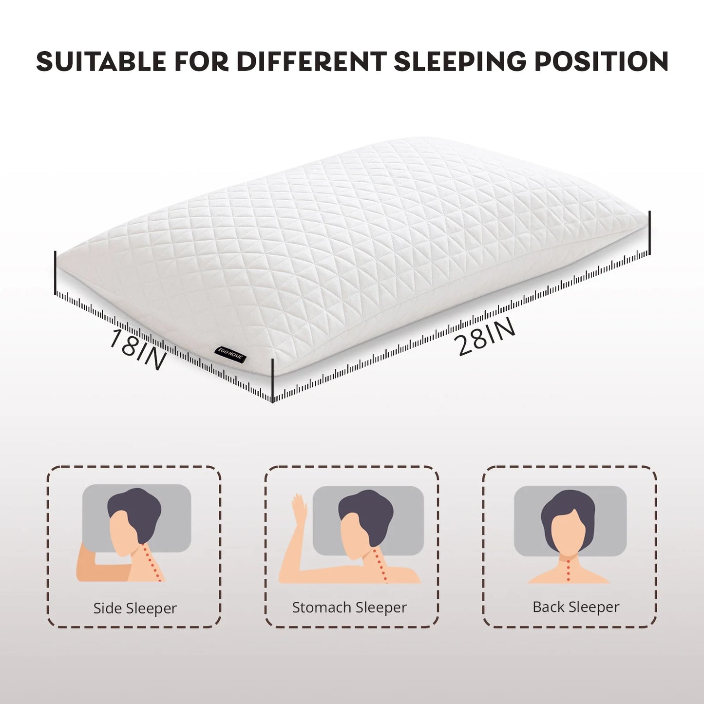 EGO HOME 2-Pack Adjustable Cooling Bed Pillows, Shredded Memory Foam Pillows Set of 2, Standard Queen, Dual Sides