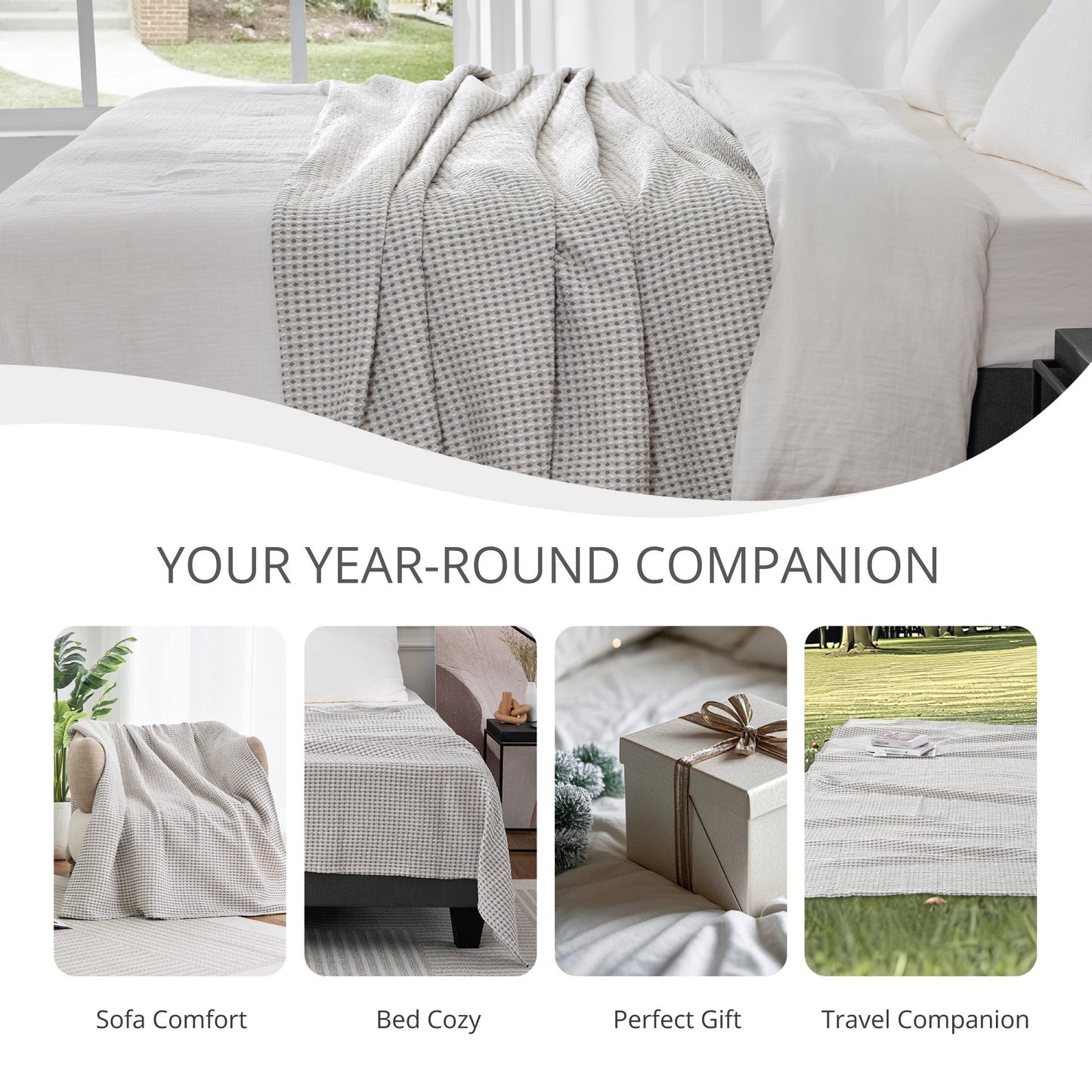 EGOHOME Waffle Blanket-100% Cotton Lightweight Oversize Yarn Dyed Bed Blanket for All Seasons, Sleet Queen