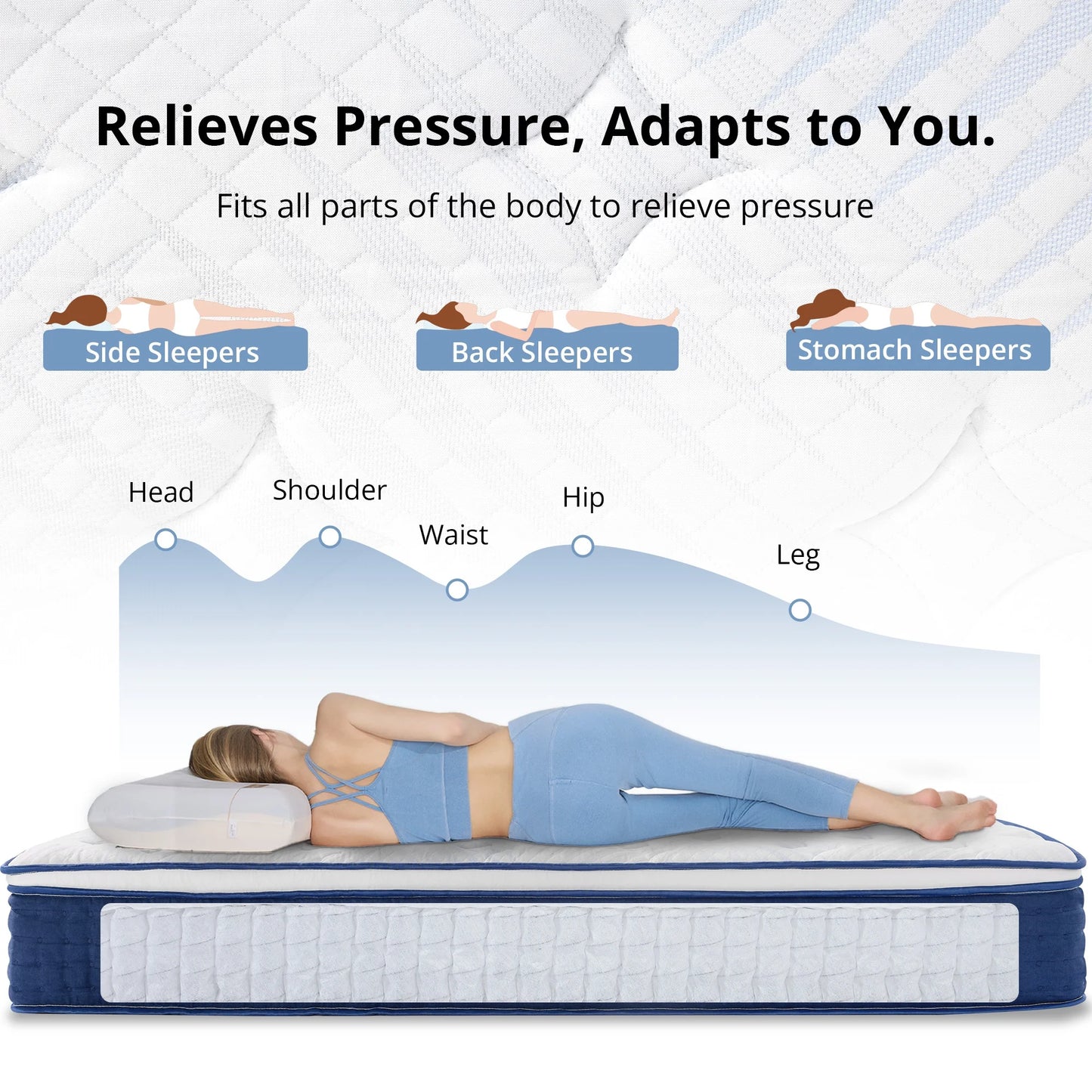 EGOHOME 10 inch Queen Hybrid Mattress, Pocketed Springs, Medium, Pressure Relief, Reinforced Edge, Mattress in a Box