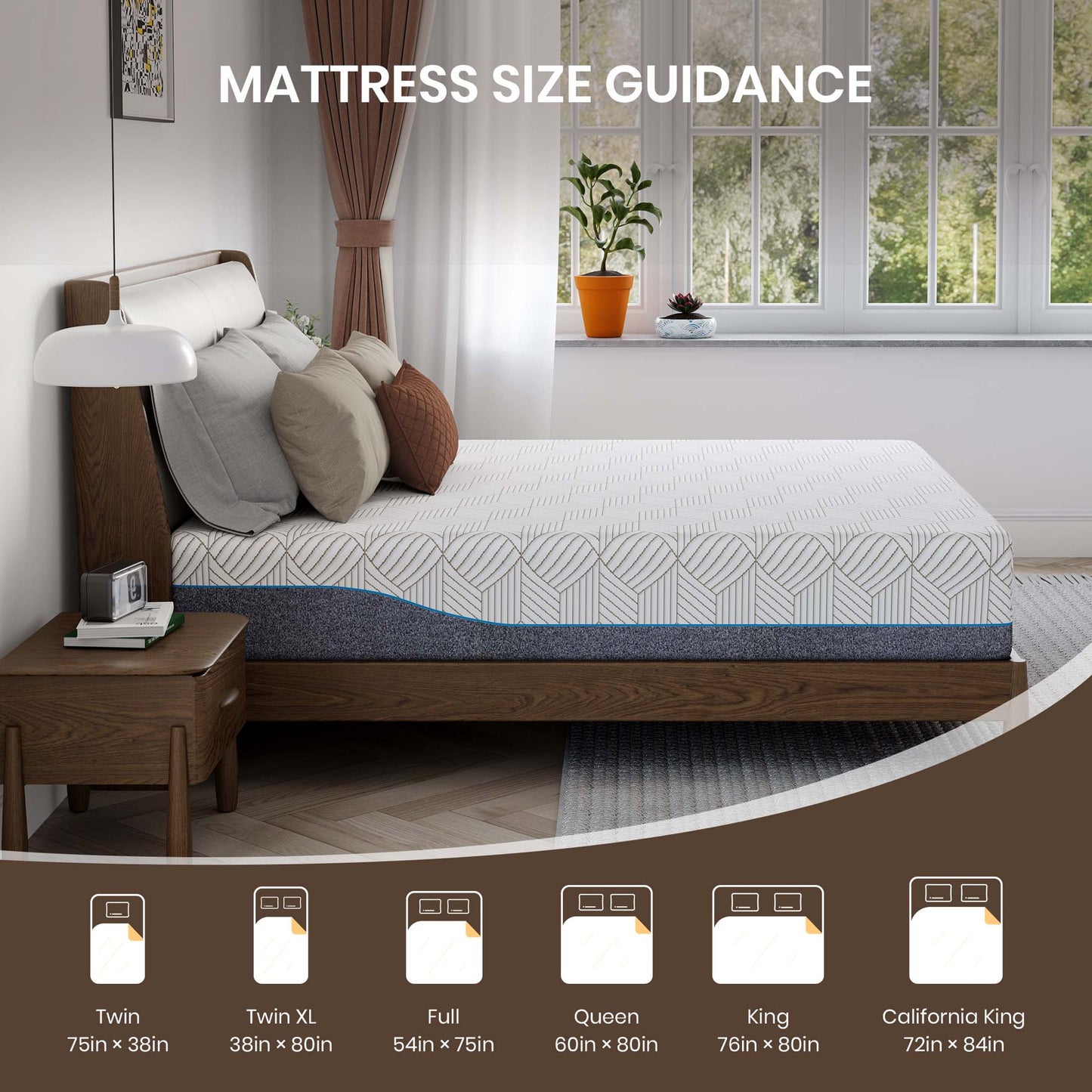 Subfun 14" Queen Mattress Removable Cover Memory Foam Mattress, Medium, CertiPUR-US® Certified