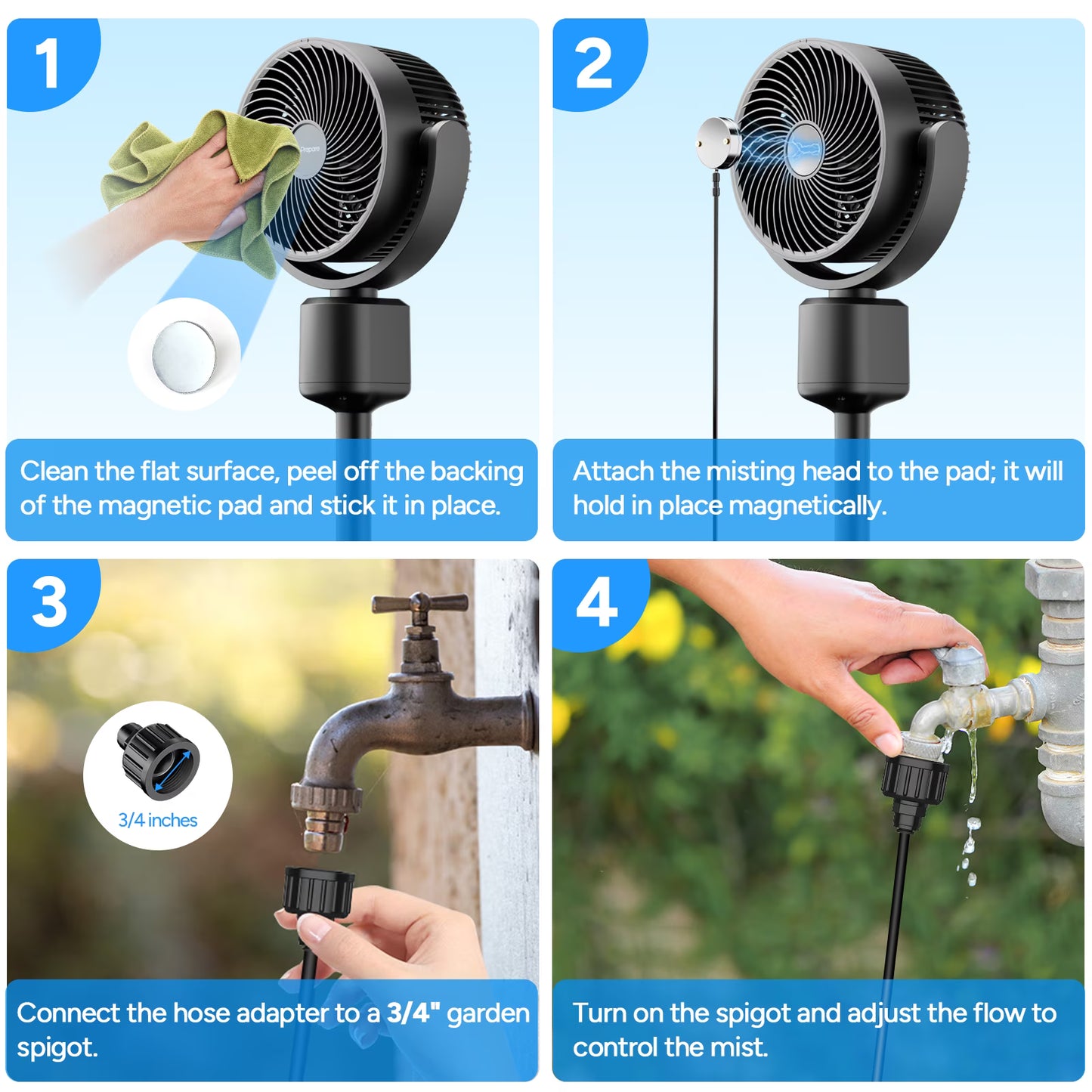 Dr. Prepare Standing Fan for Home, 16-34" Adjustable Height Oscillating Fan with Misting system