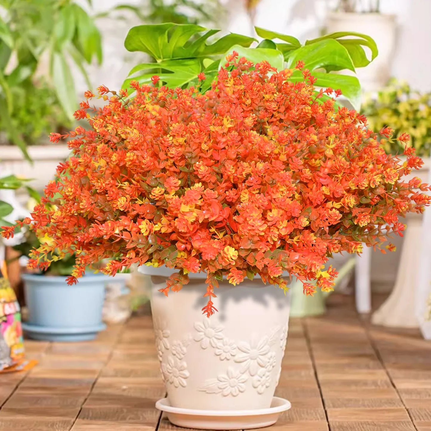 simeccom 24 Bundles Artificial Fall Flowers No Fade Faux Autumn Plants, Fake Indoor Outdoor Greenery Decorations for Thanksgiving Christmas Wedding Party Home Garden