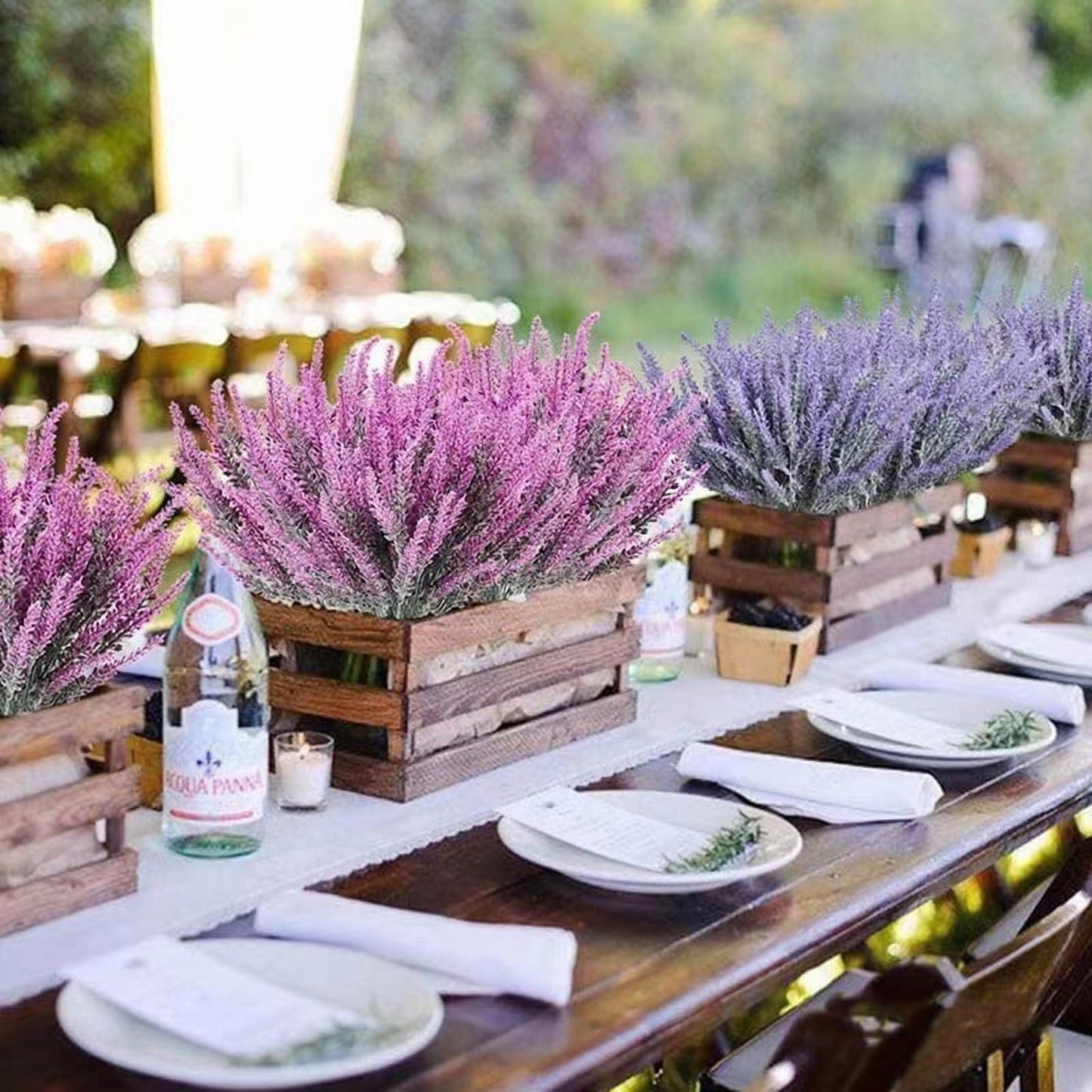 simeccom 24 Bundles Artificial Lavender Fake Flowers Faux Plastic Plants for Home Wedding Kitchen Garden Patio Window Box Indoor Outdoor Decor , Purple