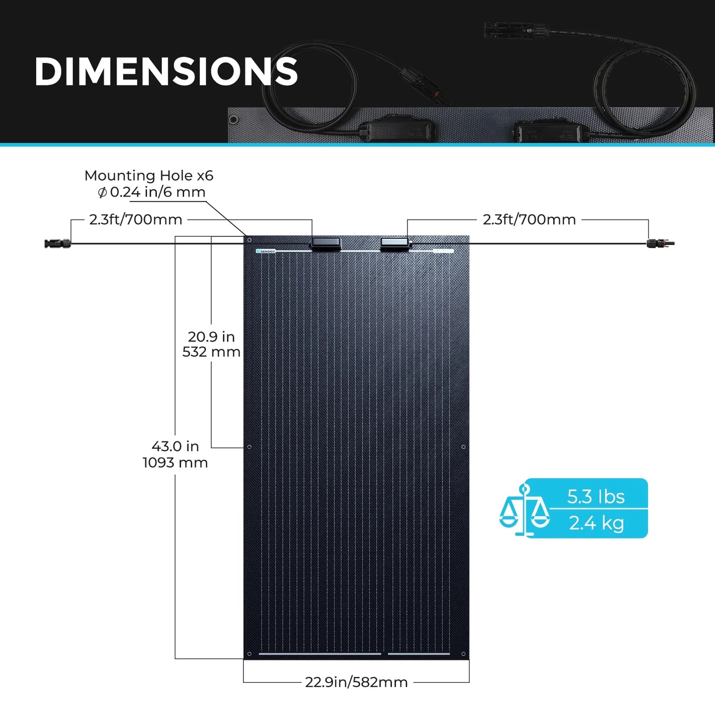 Renogy 100 Watt 12V Solar Panel, Flexible, Monocrystalline, Portable Solar Panel Charger for Camping, RV, Marine Boat, Van Car, Power Station, PV Charging, IP67 Waterproof