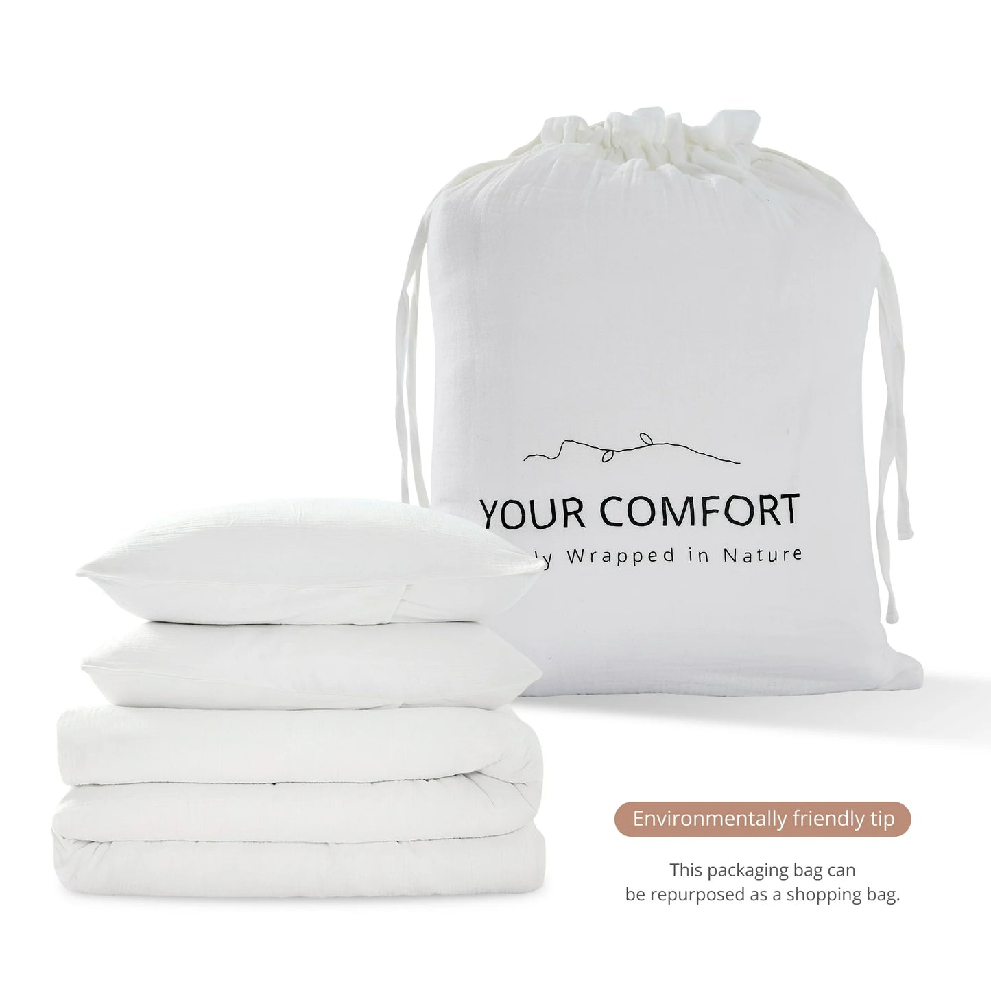 TechForma 100% Cotton Duvet Cover Set ,White Double Layer Gauze Bed Set, 3 pcs Breathable & Crisp Soft Duvet Cover Set,King