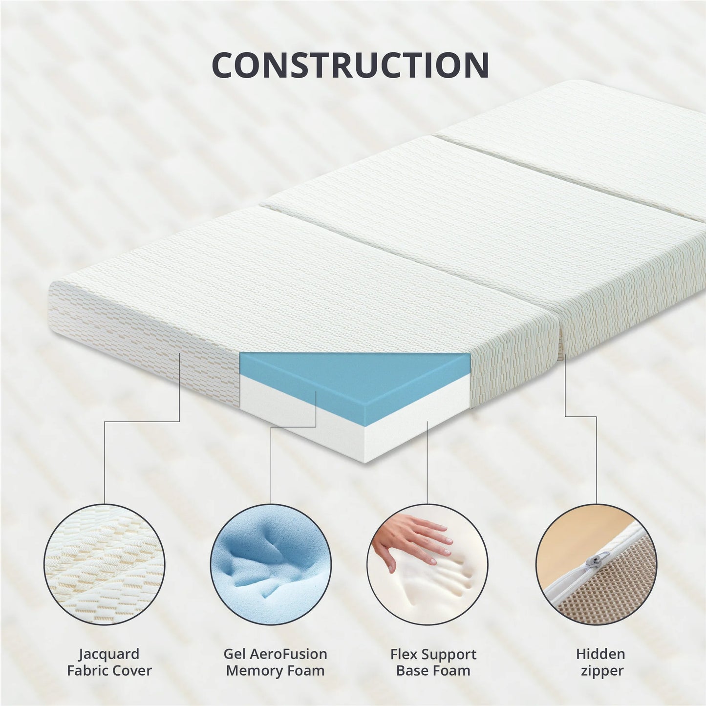 Arctus Folding Mattress Topper, 4" Memory Form Tri-fold Mattress Topper with Removable Cover, Camping Guest Bed, Twin Size