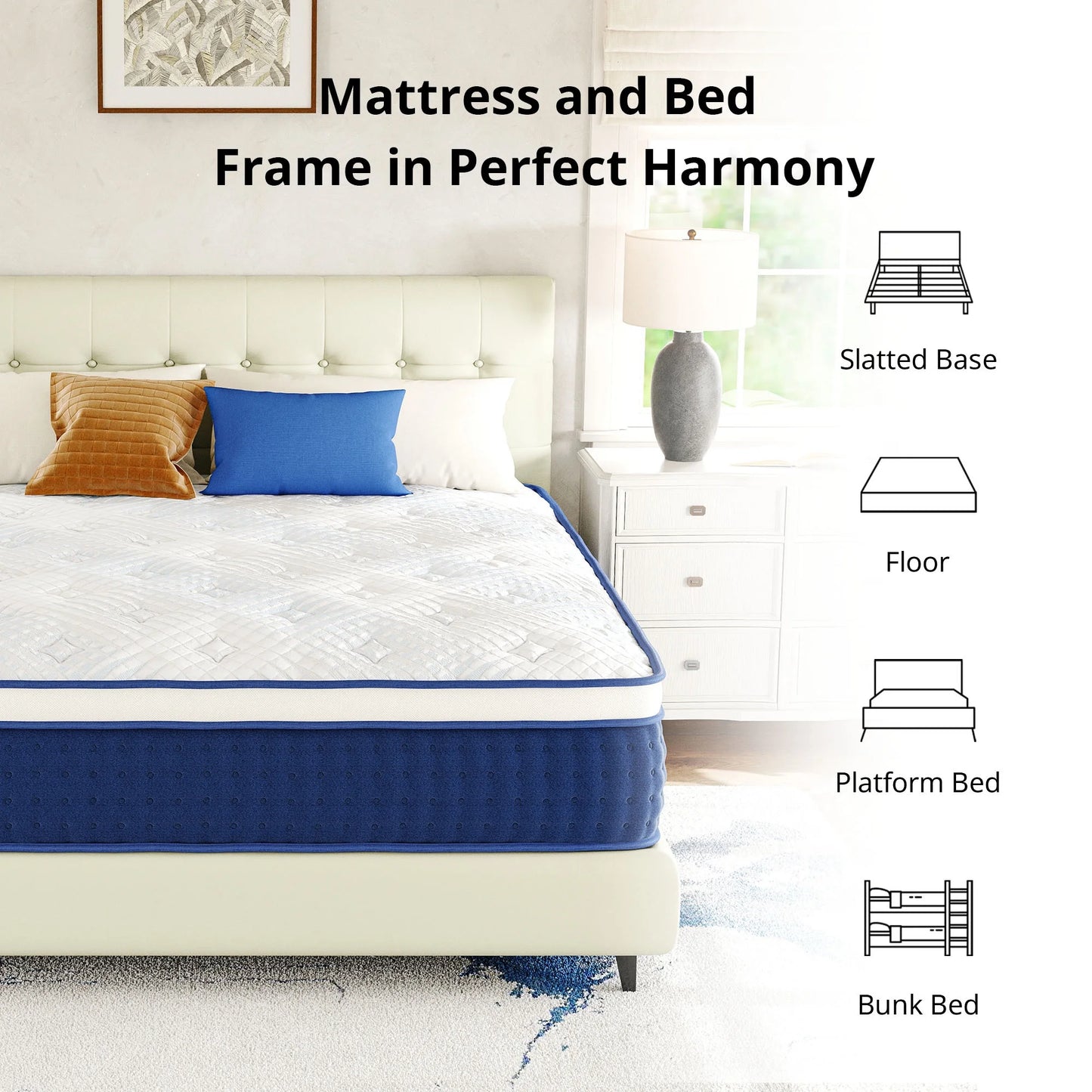 EGOHOME 10 inch Queen Hybrid Mattress, Pocketed Springs, Medium, Pressure Relief, Reinforced Edge, Mattress in a Box