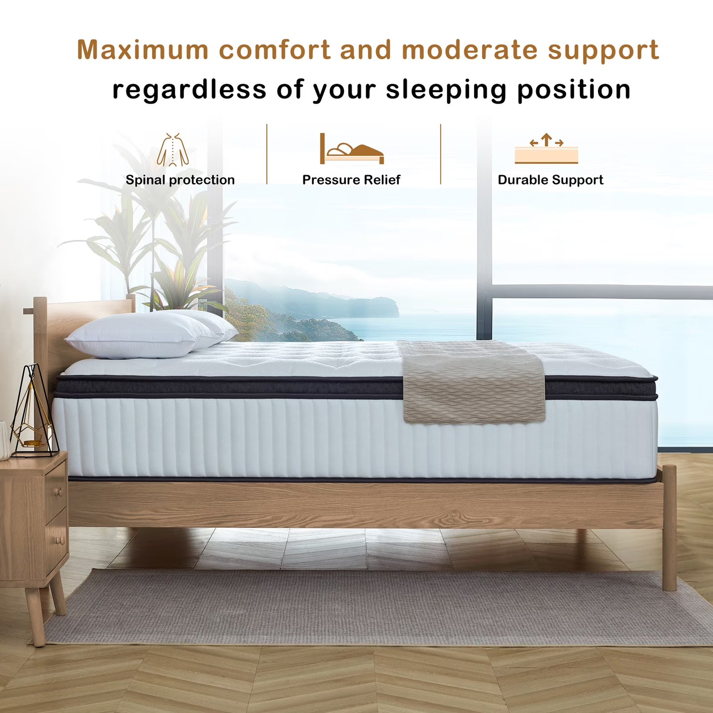Queen Mattress - 12 inch Hybrid Mattress Queen Size in a Box, Memory Foam Mattress with Pocket Springs, Medium Firm, Pressure Relief & Motion Isolation, CertiPUR US Certified
