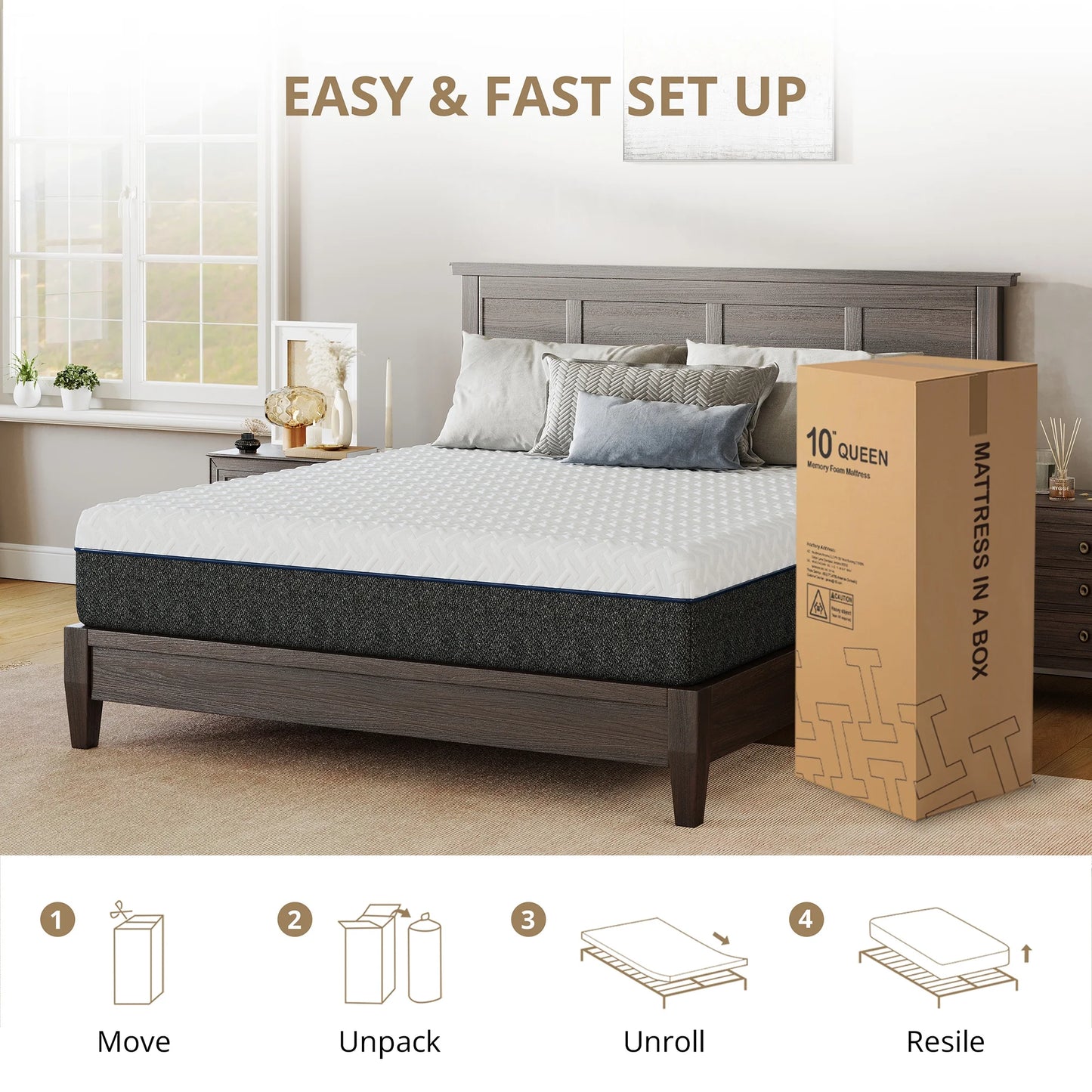 Subfun Full Size Mattress, 10 inch Memory Foam Mattress in a Box, Cooling Gel & Medium