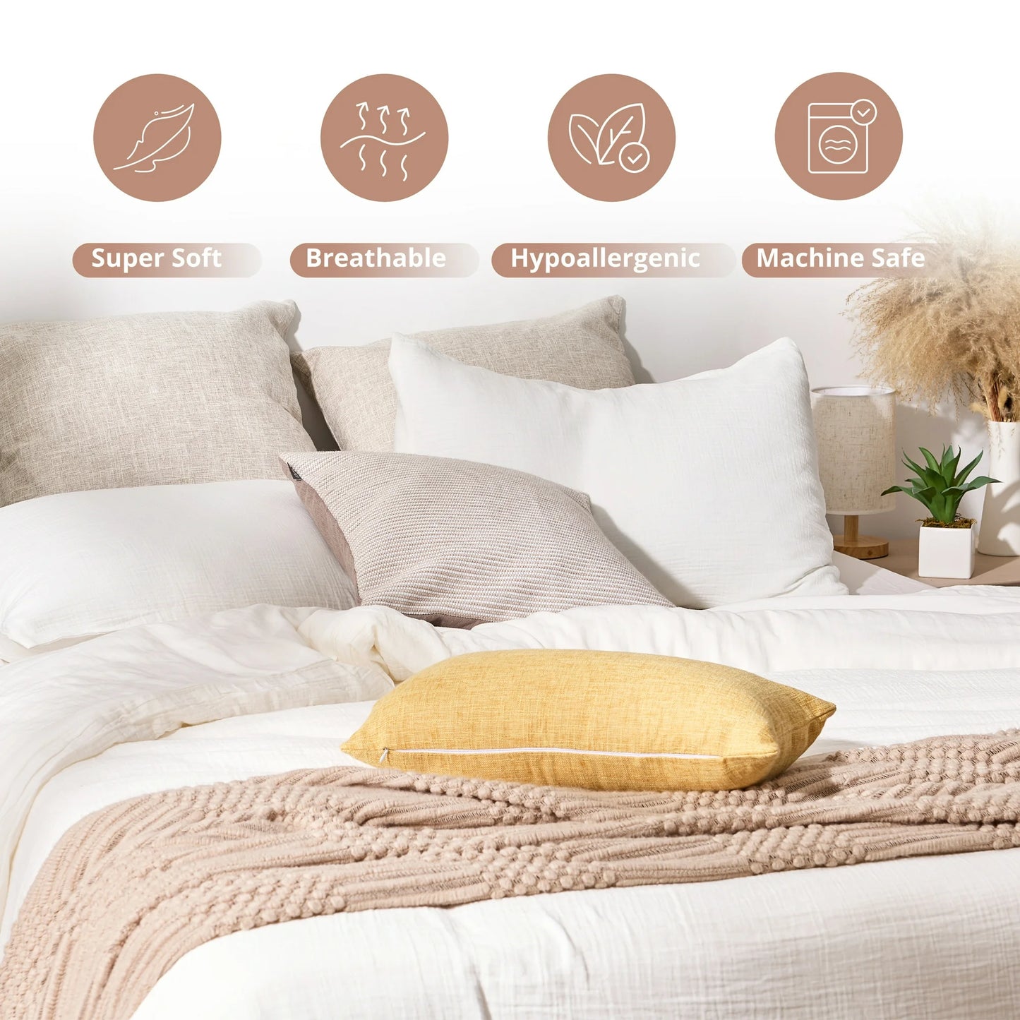 TechForma 100% Cotton Duvet Cover Set ,White Double Layer Gauze Bed Set, 3 pcs Breathable & Crisp Soft Duvet Cover Set,King