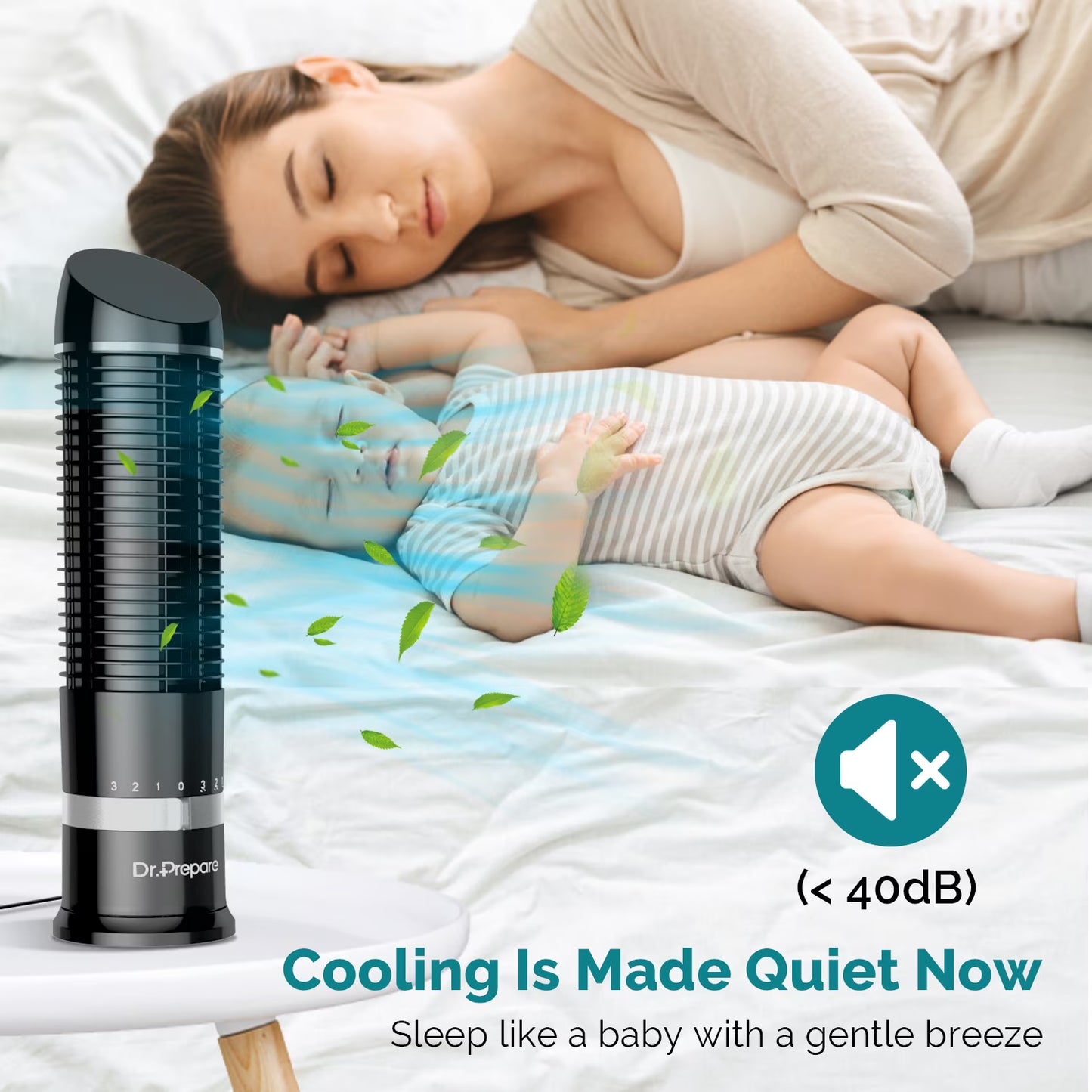 DR.PREPARE Oscillating Tower Fan, 16 Inch Desk Bedroom Table Fan with 3 Speeds