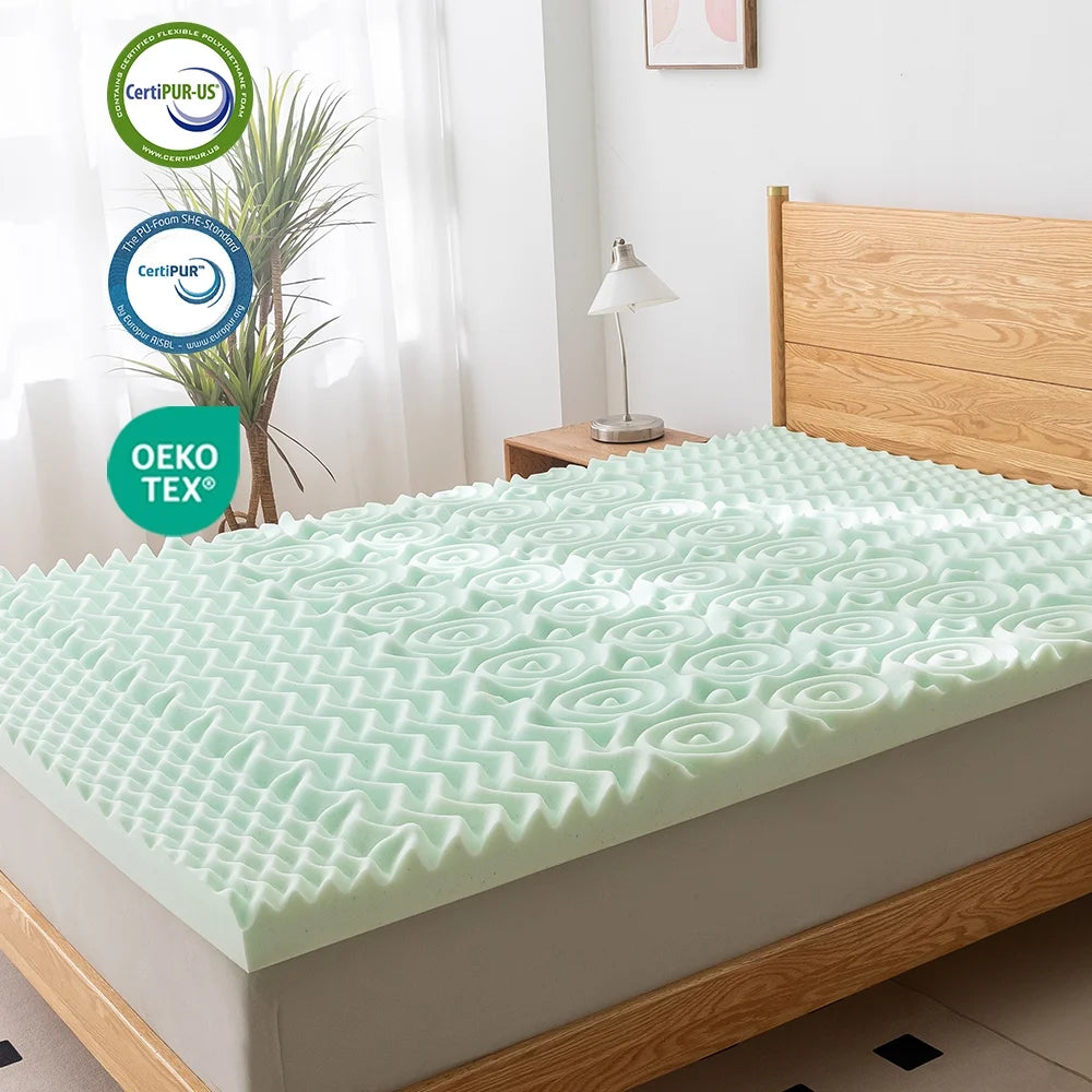 Gelsea 3 Inch Memory Foam Mattress Topper KING,5-Zone Green Tea Infused Mattress Pad for Back Pain,Ventilated Soft Bed Topper,Odor Absorption,80*76*3