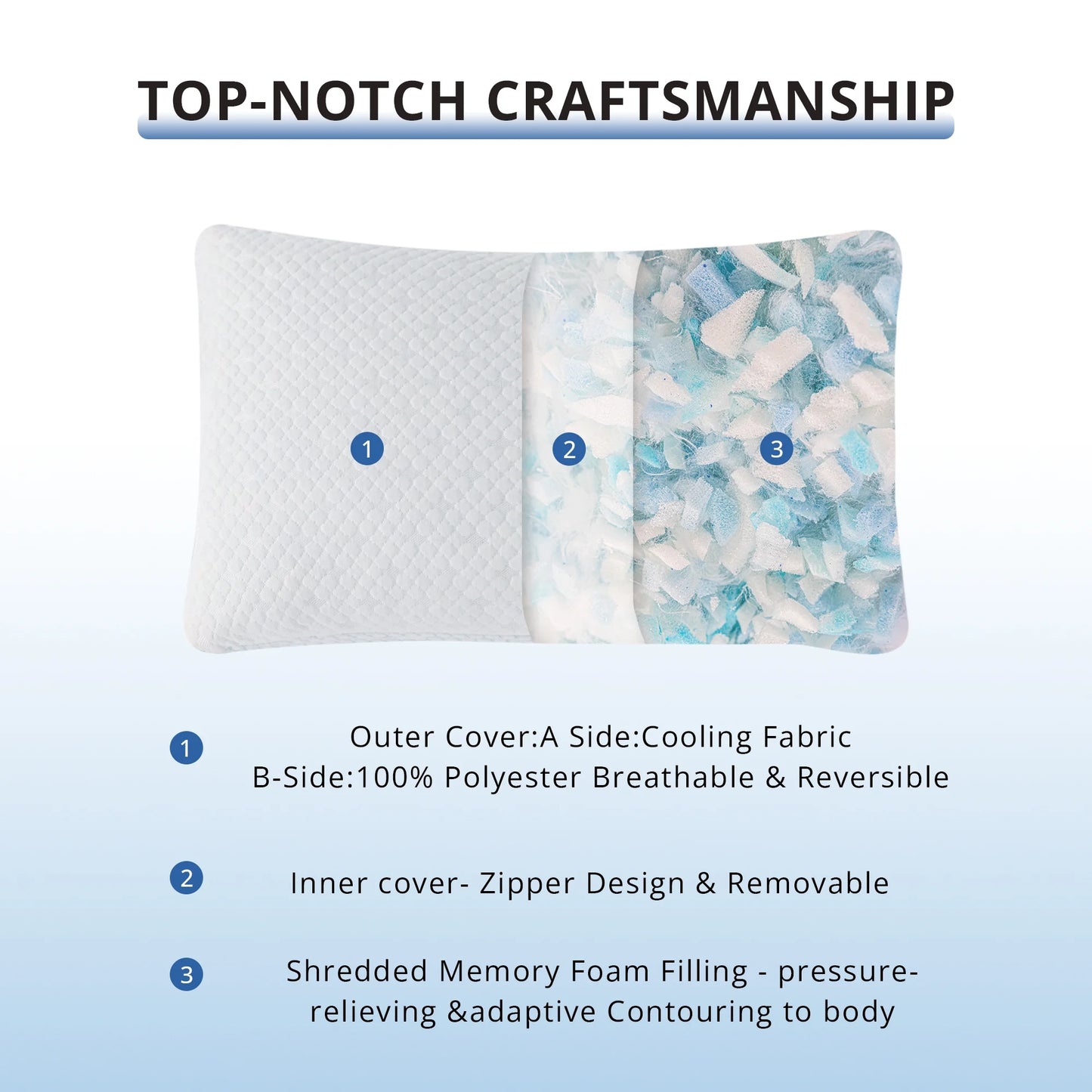 EGO HOME 2-Pack Adjustable Cooling Bed Pillows, Shredded Memory Foam Pillows Set of 2, Standard Queen, Dual Sides