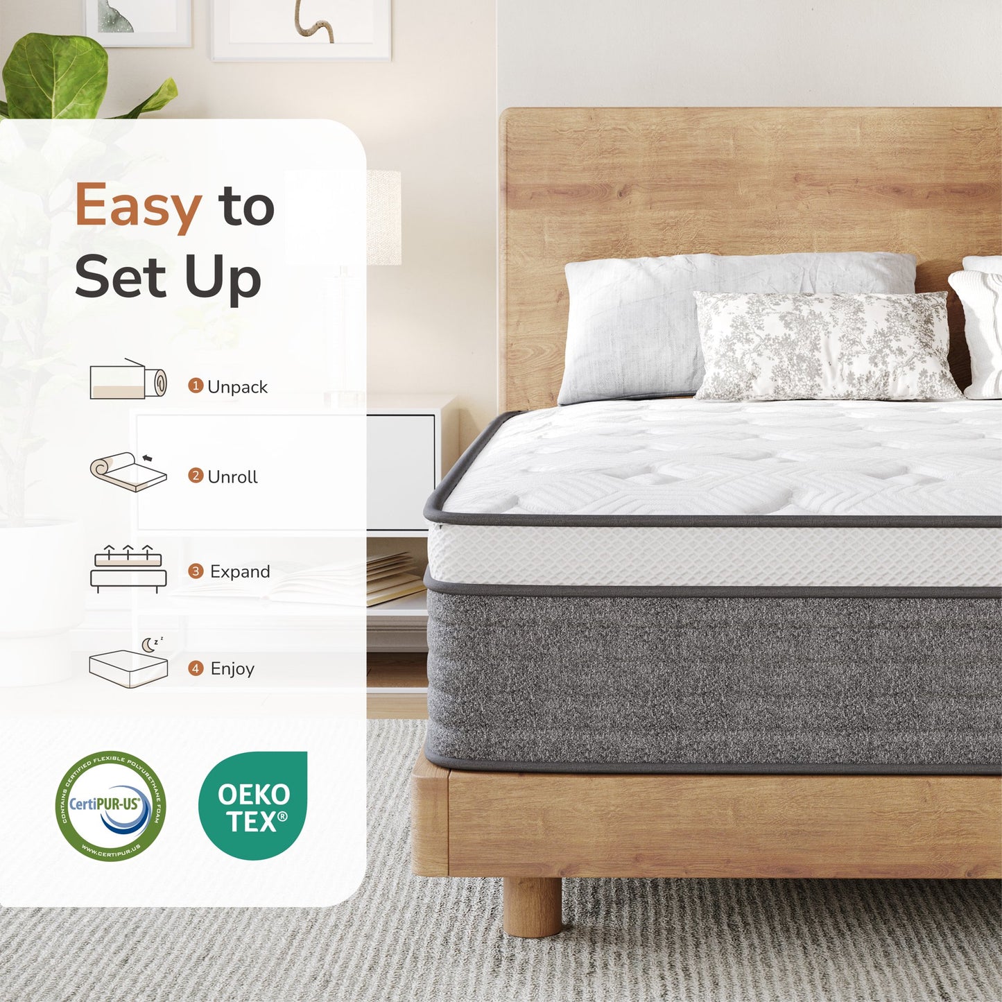 Subfun Hybrid Mattress in a Box, King, 10 inch Medium, Pocket Coil Support & Cool Knit Fabric, Reinforced Edge