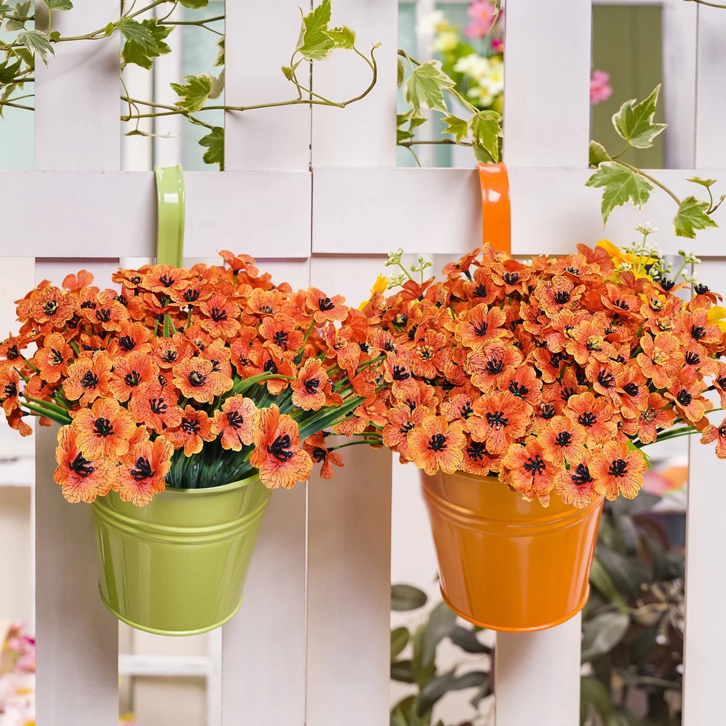 simeccom 24 Bundles Fall Artificial Flowers Outdoor，Faux UV Resistant Fake Flowers Fake Plastic Plants Flower for Spring Summer Decoration for Outside Home Patio Garden Decor