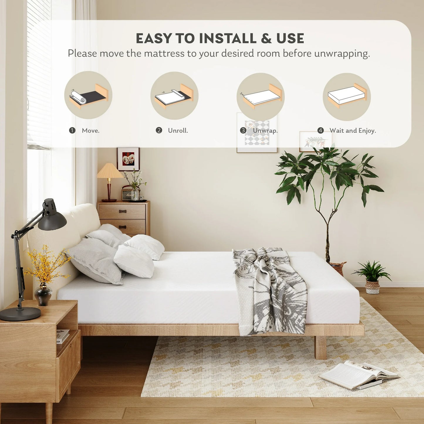 MLILY Ego White 8 inch Memory Foam Mattress, King Size Mattress in a Box, Medium Firm
