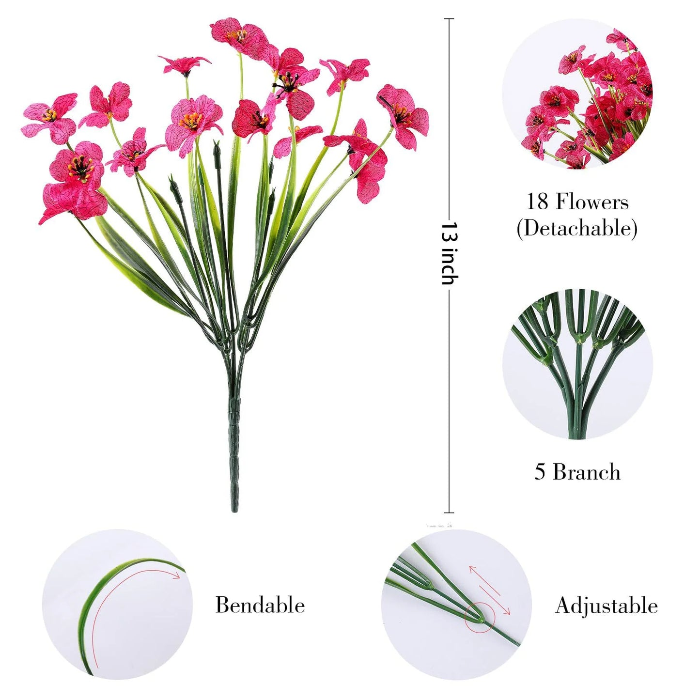 simeccom 24 Bundles Artificial Flowers Outdoor，Faux UV Resistant Fake Flowers Fake Plastic Plants Flower for Spring Summer Decoration for Outside Home Patio Garden Decor，Purple