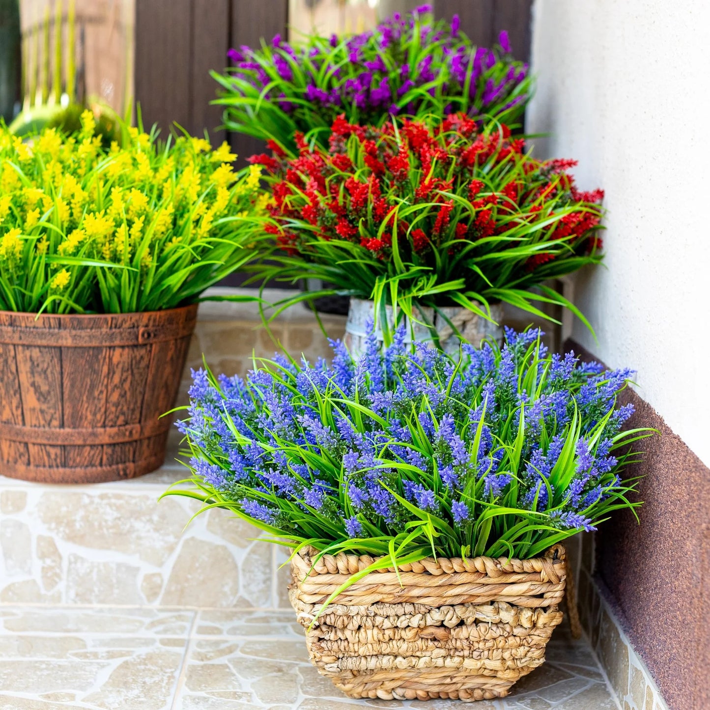 simeccom 12 Bundles Fake Lavender Flowers UV Resistant Plastic Plants Faux Purple Grass，Purple