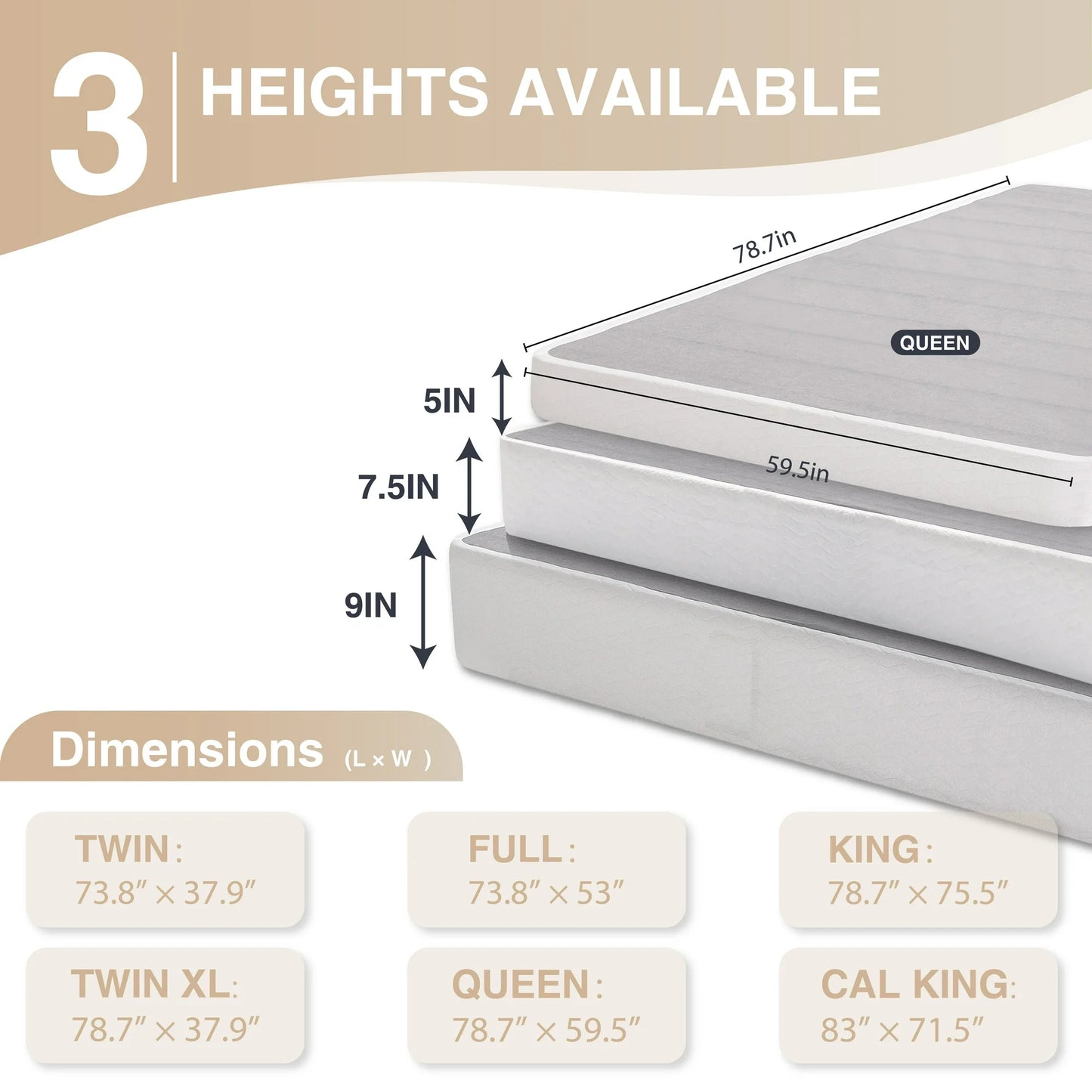 Arctus 7.5" King Box Spring, Metal Mattress Foundation, Fabric Cover Included, Easy Assembly