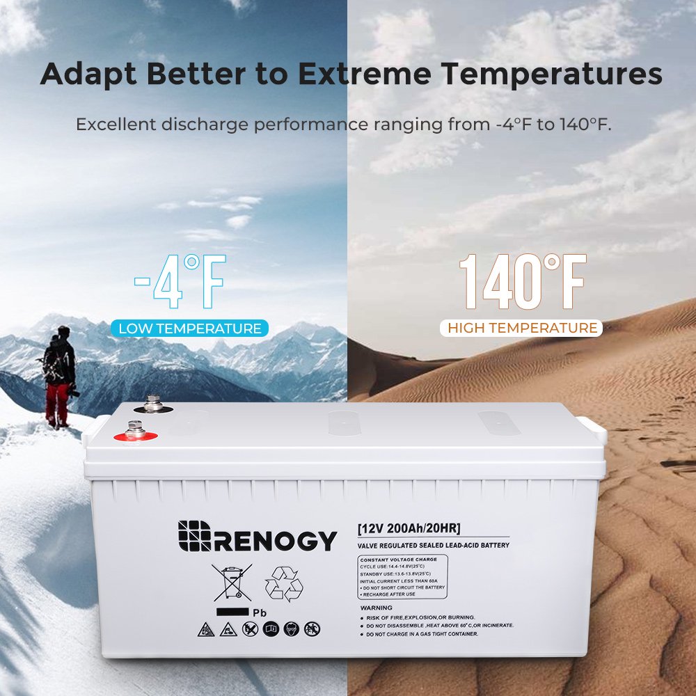 Renogy 200Ah Deep Cycle AGM Battery 12 Volt, 2000A Max Discharge Current, Safe Charge Appliances or RVs, Marine, Solar, Off-Grid