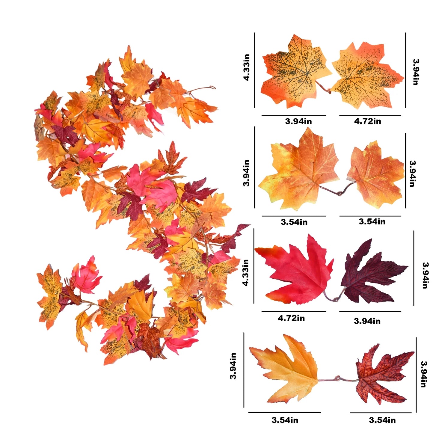 simeccom 3PCS Fall Maple Leaves Garland, Party 5.6Ft Artificial Maple Leaf Autumn Garland Hanging Vines Table Front Door Thanksgiving Decorations