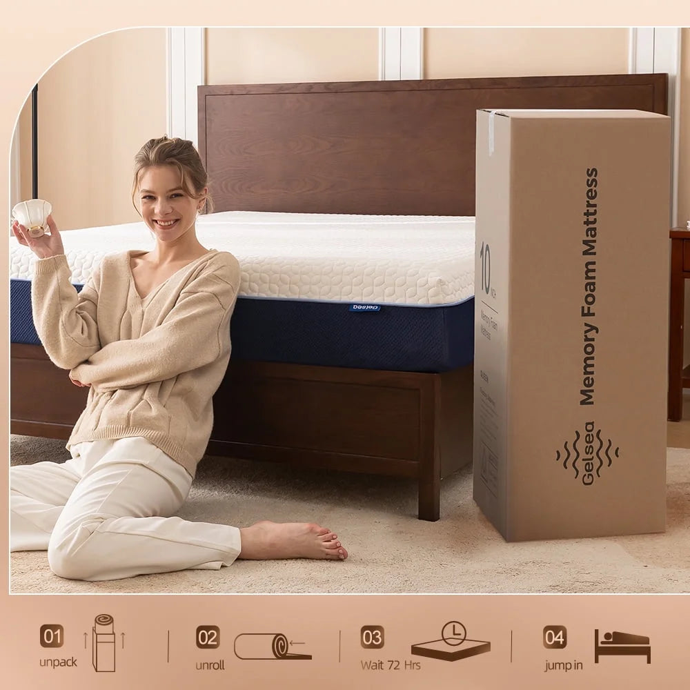 Gelsea 10" Full Cooling Gel Memory Foam Mattress in a Box, Medium Firm, Graphite-Infused & Fiberglass-Free, CertiPUR-US Certified