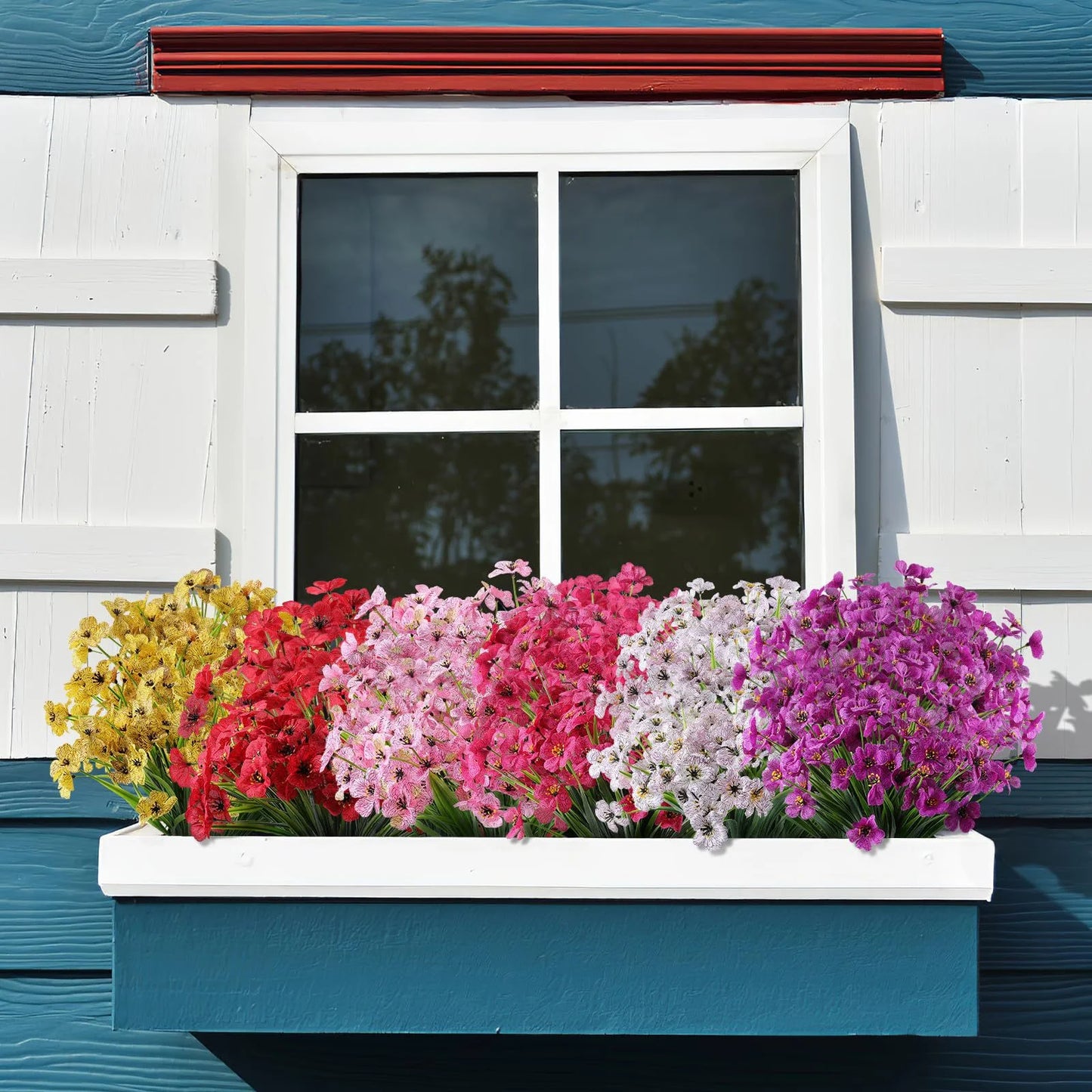 simeccom 24 Bundles Artificial Flowers Outdoor，Faux UV Resistant Fake Flowers Fake Plastic Plants Flower for Spring Summer Decoration for Outside Home Patio Garden Decor，Purple
