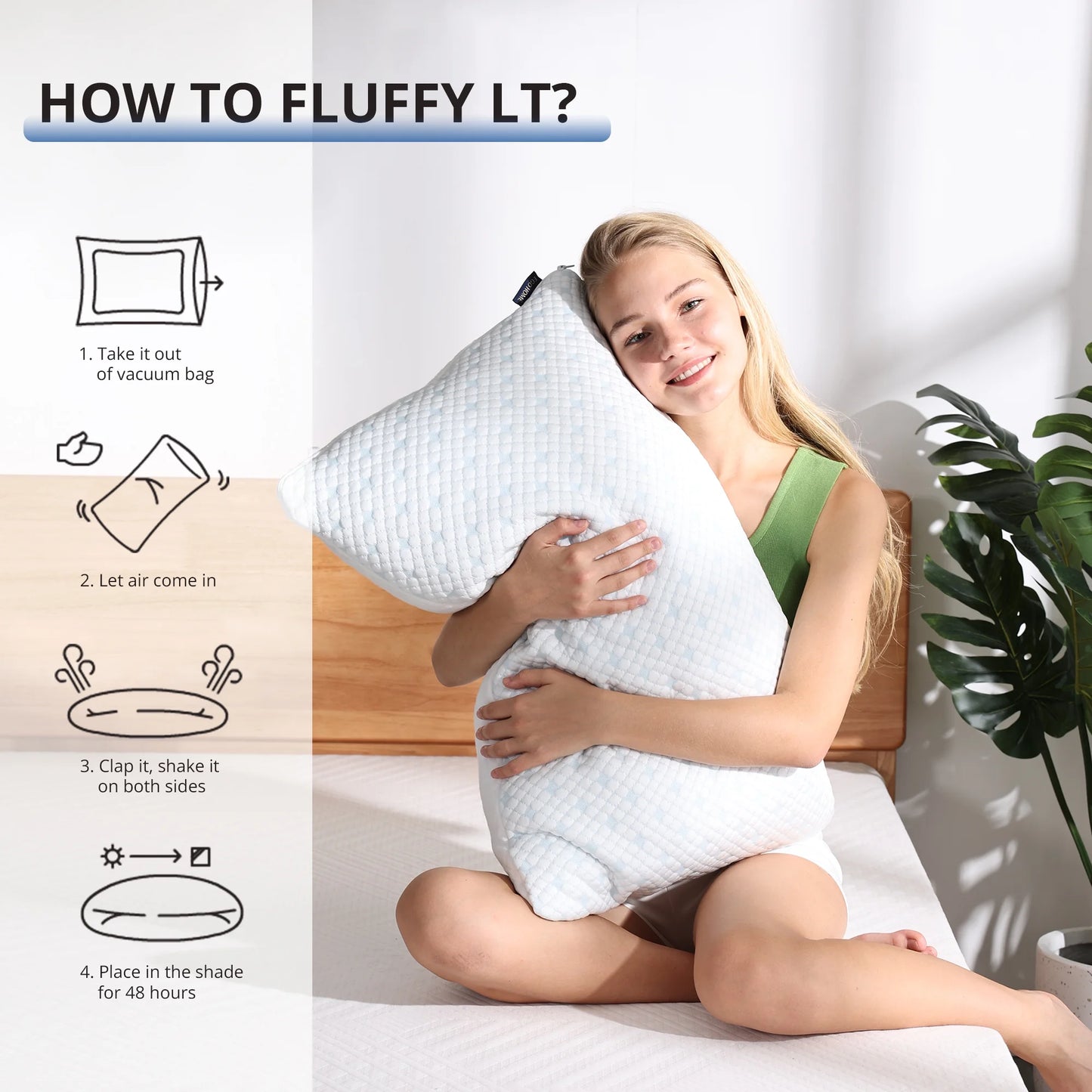 EGO HOME 2-Pack Adjustable Cooling Bed Pillows, Shredded Memory Foam Pillows Set of 2, Standard Queen, Dual Sides
