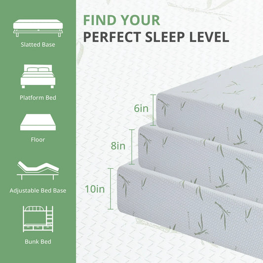 Arctus Memory Foam Mattress, 6 inch Twin XL Gel Mattress for Cool Sleep & Pressure Relief, Medium