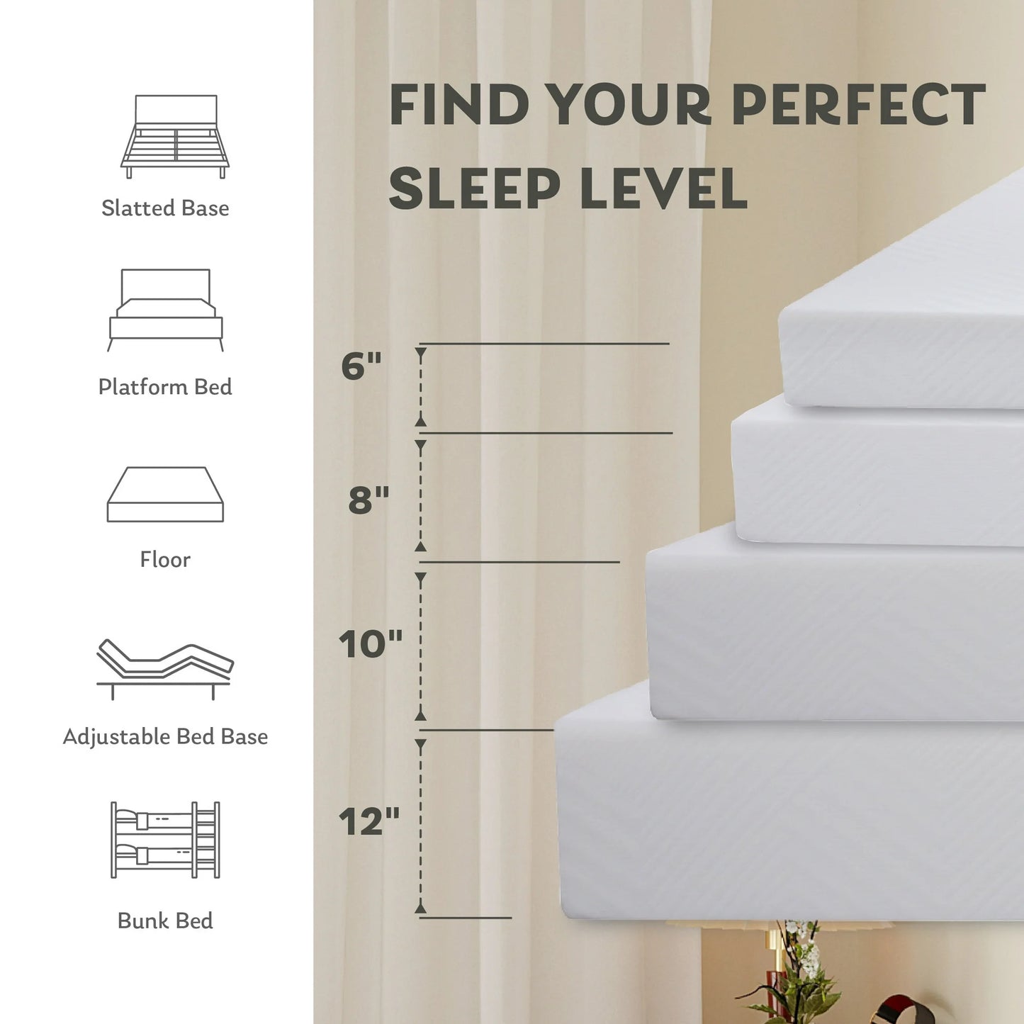 MLILY Ego White 10 inch Memory Foam Mattress, King Size Mattress in a Box, Medium Firm