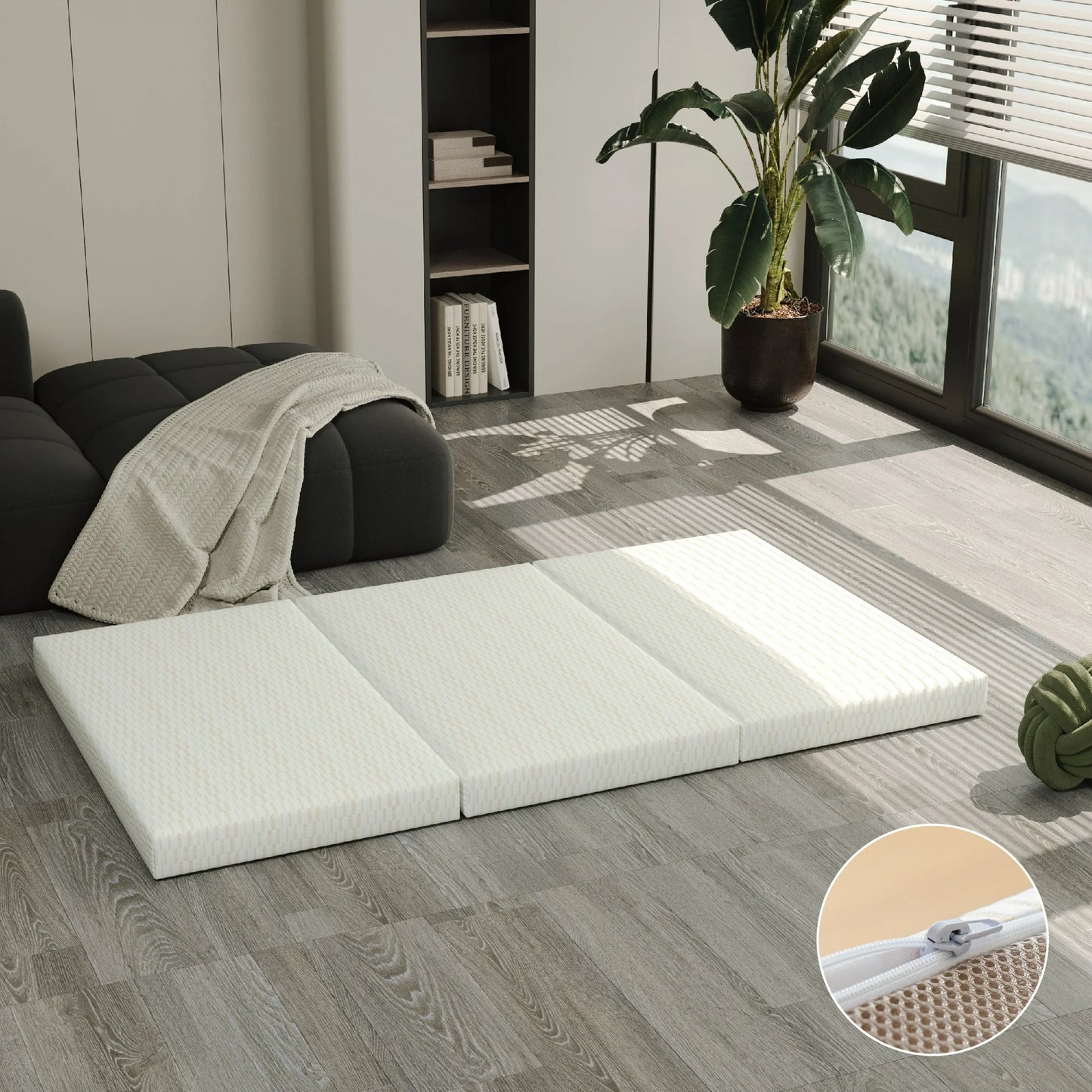 Arctus 3 inch Twin XL Folding Mattress Topper, Tri-Fold Gel Memory Foam Mattress Topper with Fabric Cover, Gust Mat, White