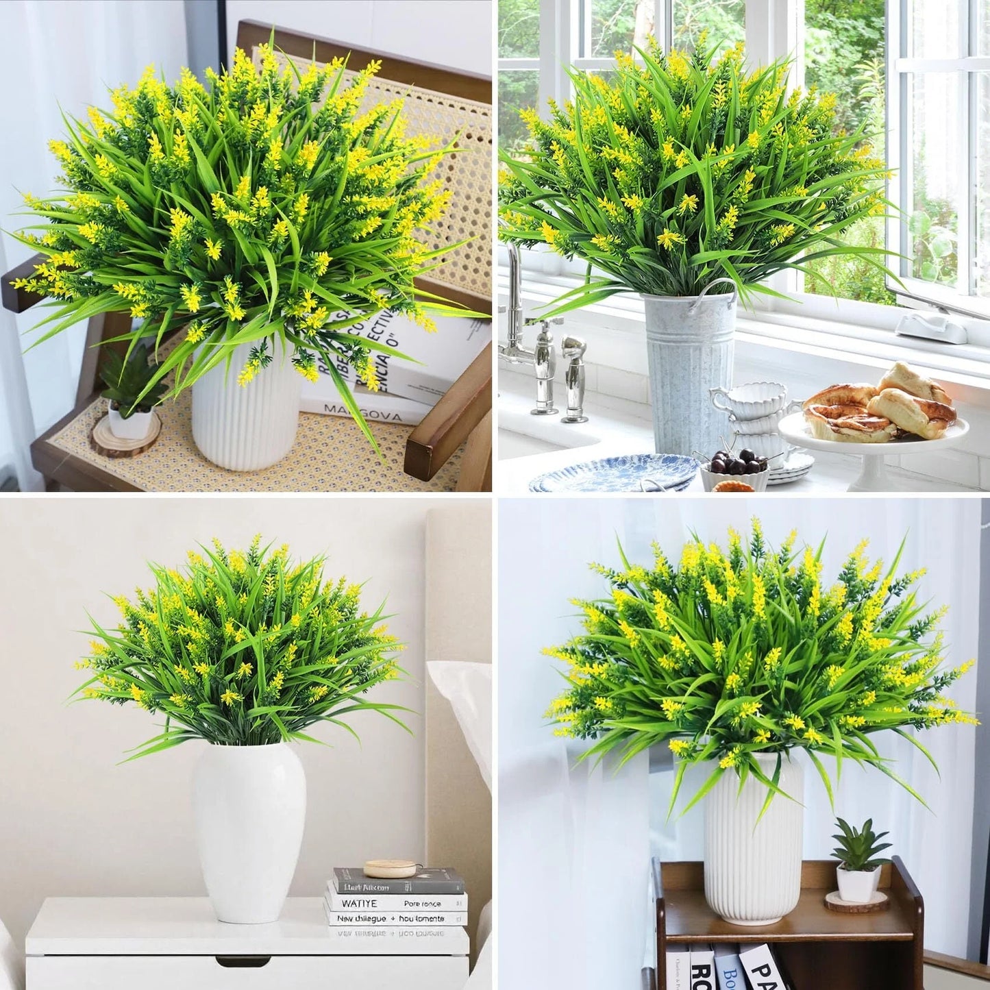 simeccom 12 Bundles Fake Lavender Flowers UV Resistant Plastic Plants Faux Purple Grass，Yellow