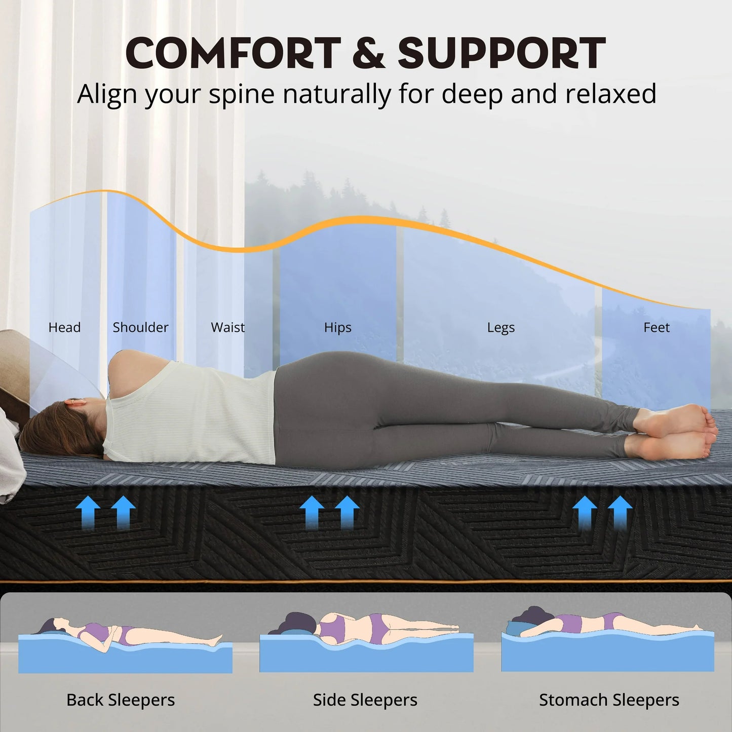 MLILY Ego Black Firm Cooling Gel Memory Foam Mattress, 14 inch Full Size Mattress in a Box