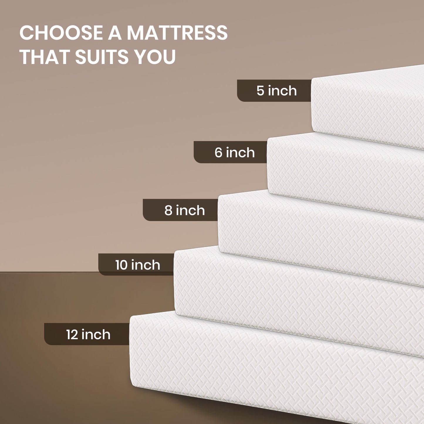 Subfun 5" Twin Medium Firm Tight Top Memory Foam Mattress with Fiberglass-Free and CertiPUR-US Certified